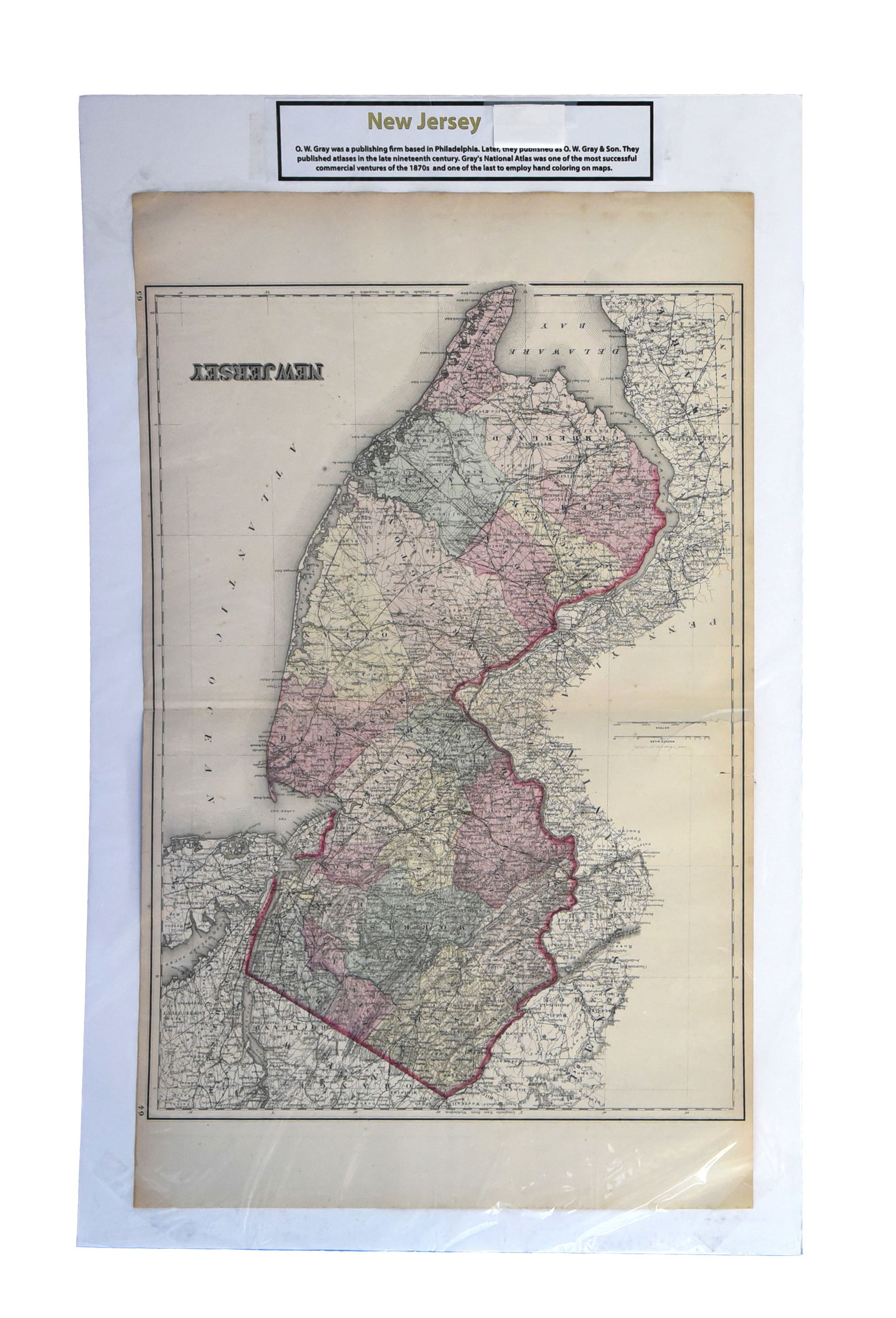 Antique 1870s G.W. Gray & Son Map of New Jersey (32 x 20")" (1 of 2)