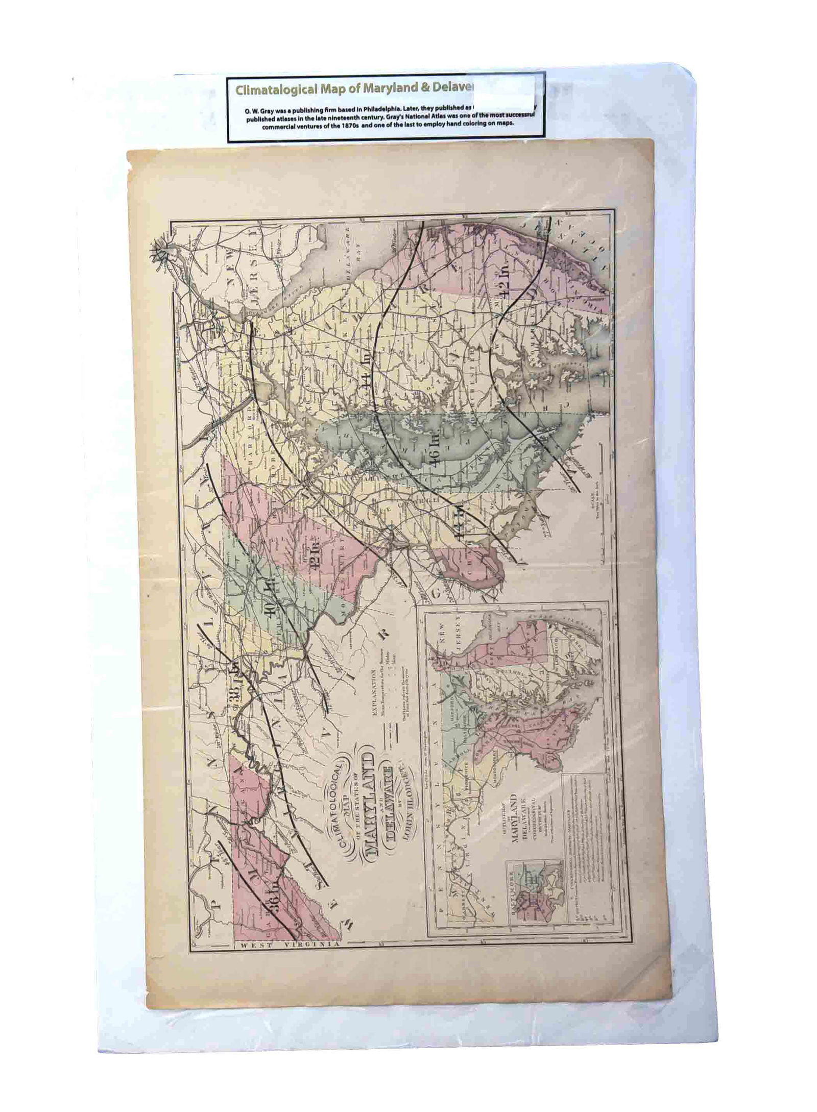 Antique 1870s G.W. Gray & Son Climatological Map of Maryland & Delaware (32" x 20")" (1 of 1)