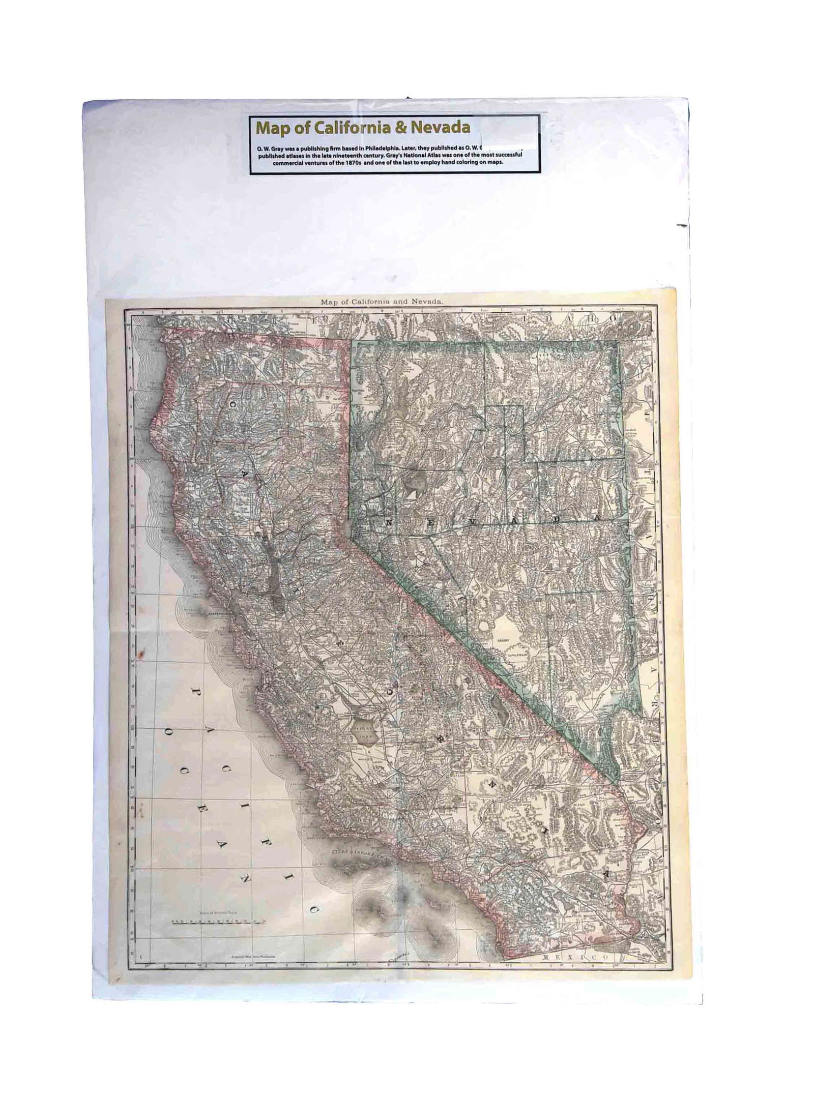 Antique 1870s G.W. Gray & Son Map of California & Nevada (32 x 20")" (1 of 1)