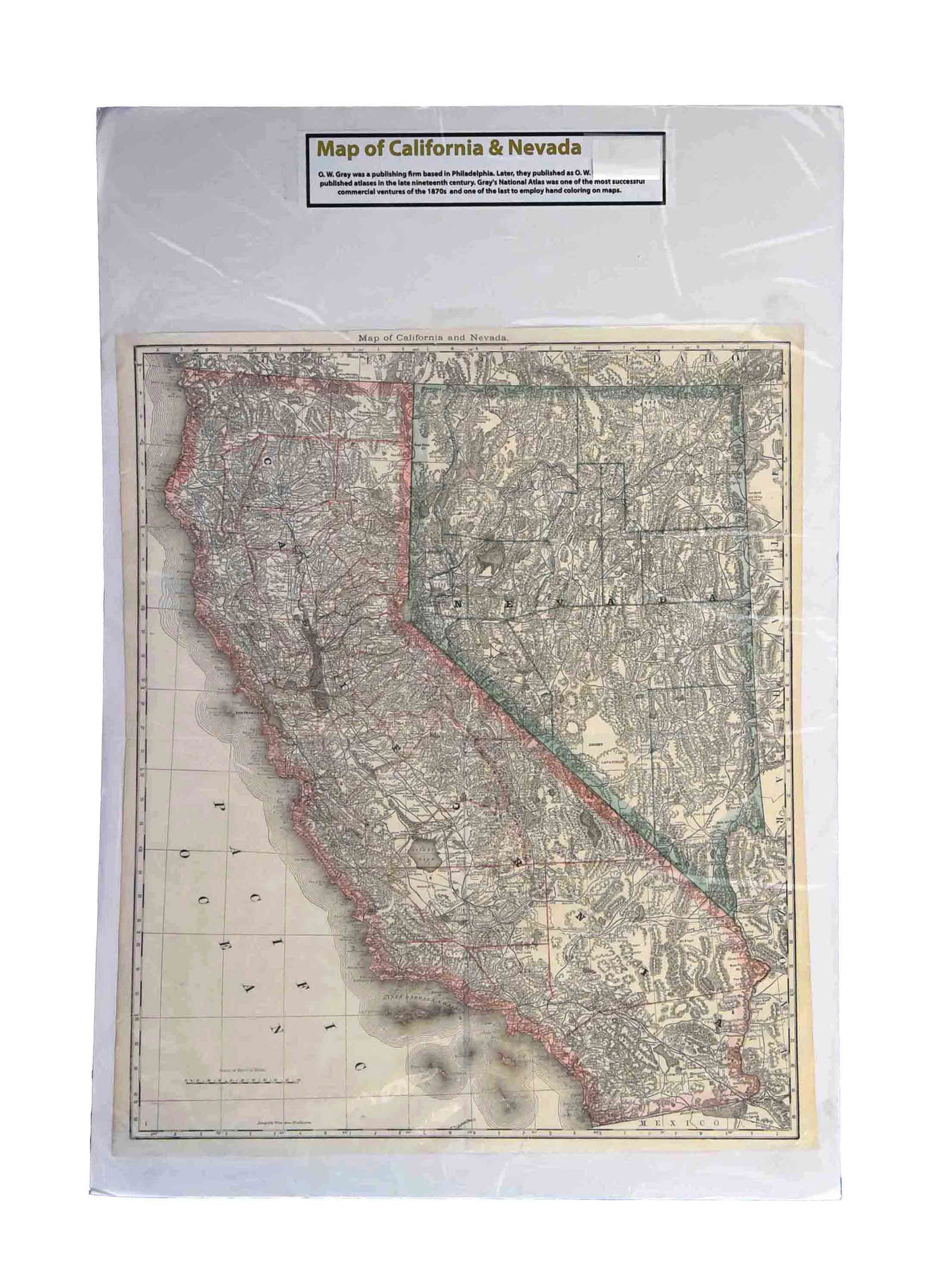 Antique 1870s G.W. Gray & Son Map of California & Nevada (32 x 20")" (1 of 1)