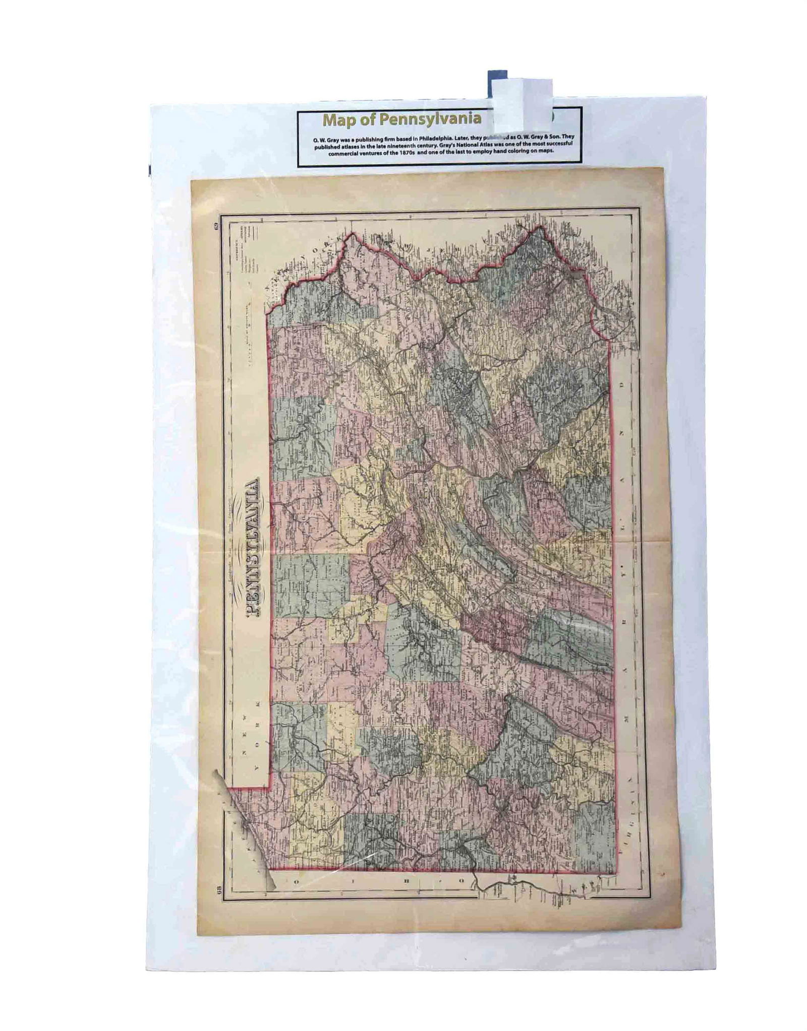 Antique 1870s G.W. Gray & Son Map of Pennsylvania (32 x 20")" (1 of 1)