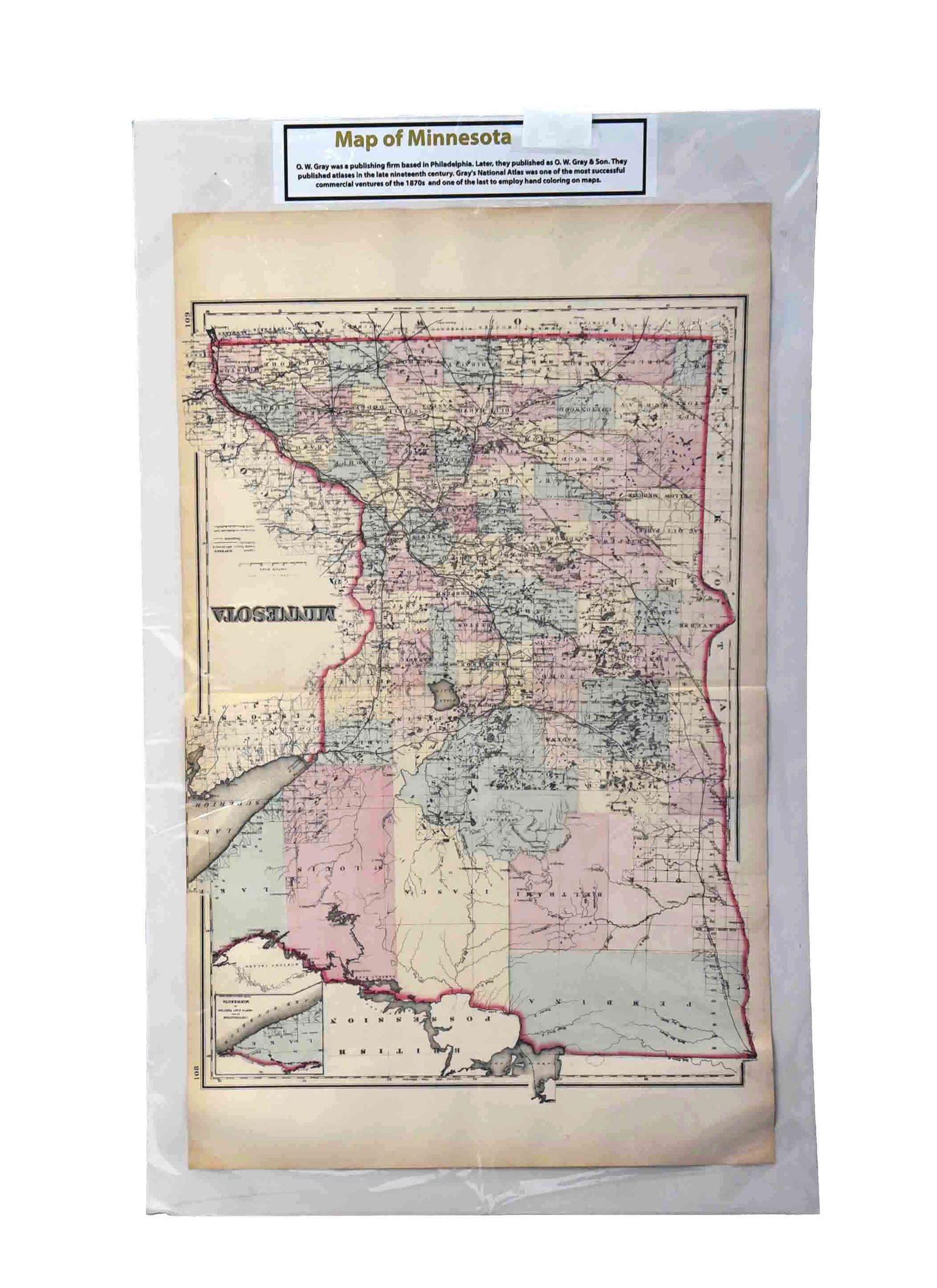 Antique 1870s G.W. Gray & Son Map of Minnesota (32 x 20")" (1 of 1)