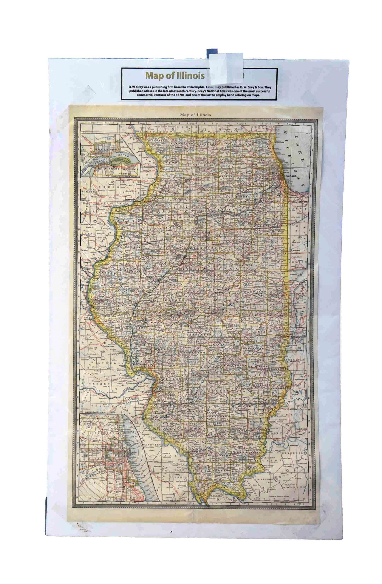 Antique 1870s G.W. Gray & Son Map of Illinois (32 x 20")" (1 of 1)