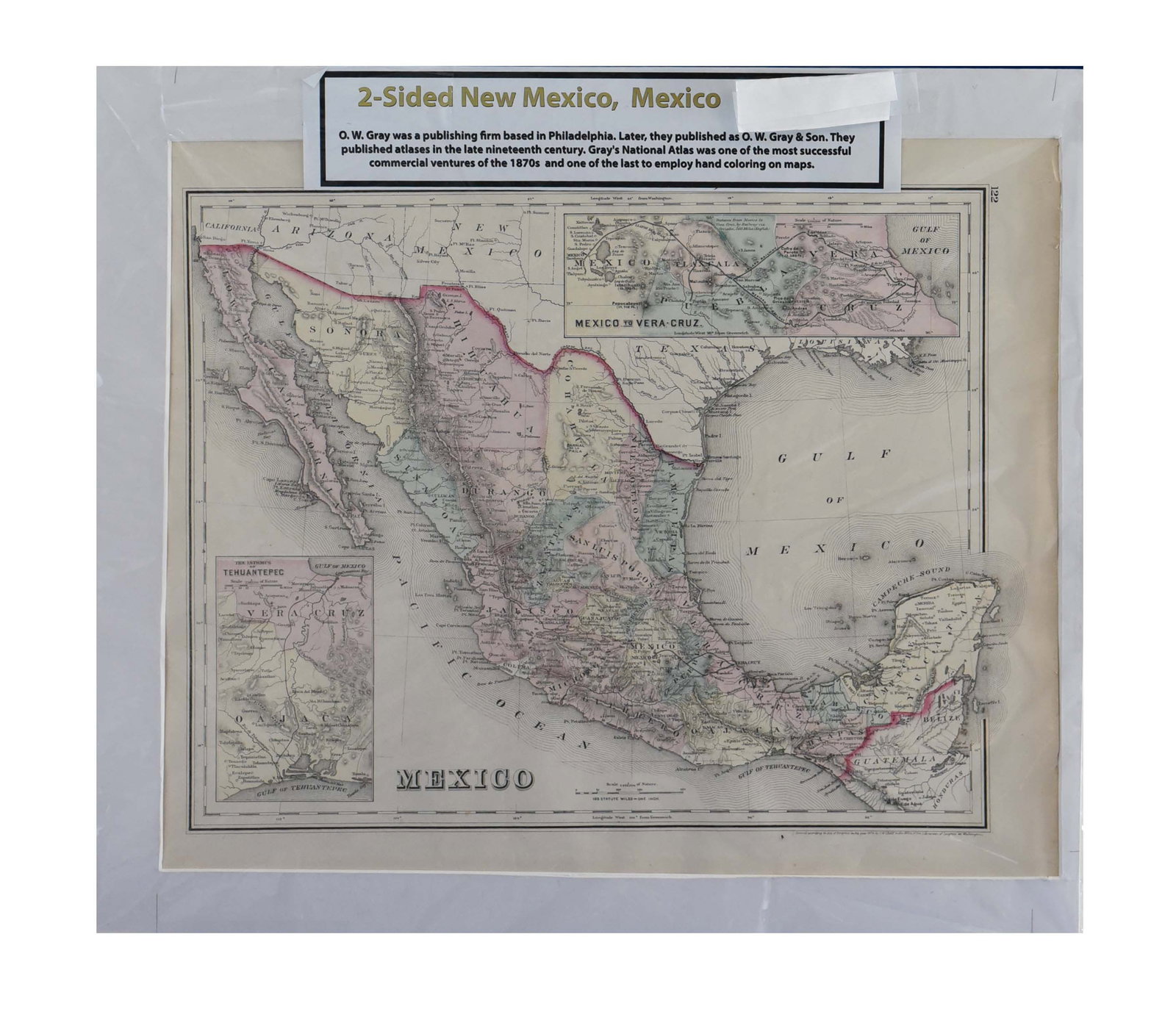 Antique 19th Century O.W. Gray & Son "New Mexico, Mexico" Map (Two-Sided, 16"x20"): This captivating antique map, titled "New Mexico, Mexico," is a rare two-sided piece from the renowned 19th-century publishing firm of O.W. Gray & Son. Measuring an impressive 16"x20", this map offers