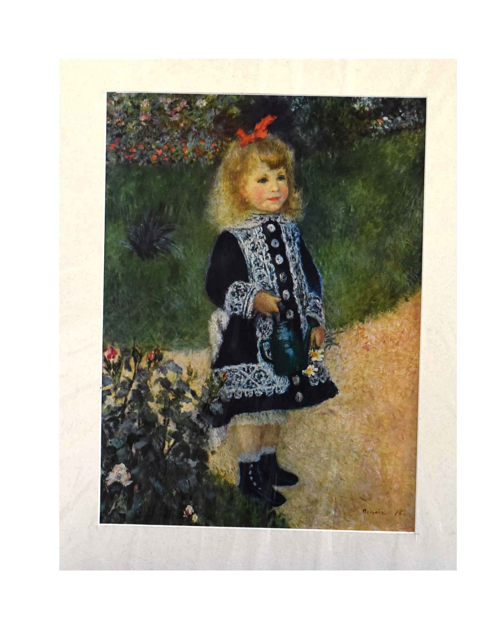A Girl with a Watering Can" after Pierre-Auguste Renoir - Vintage Lithograph Print (15" x 19") (1 of 2)