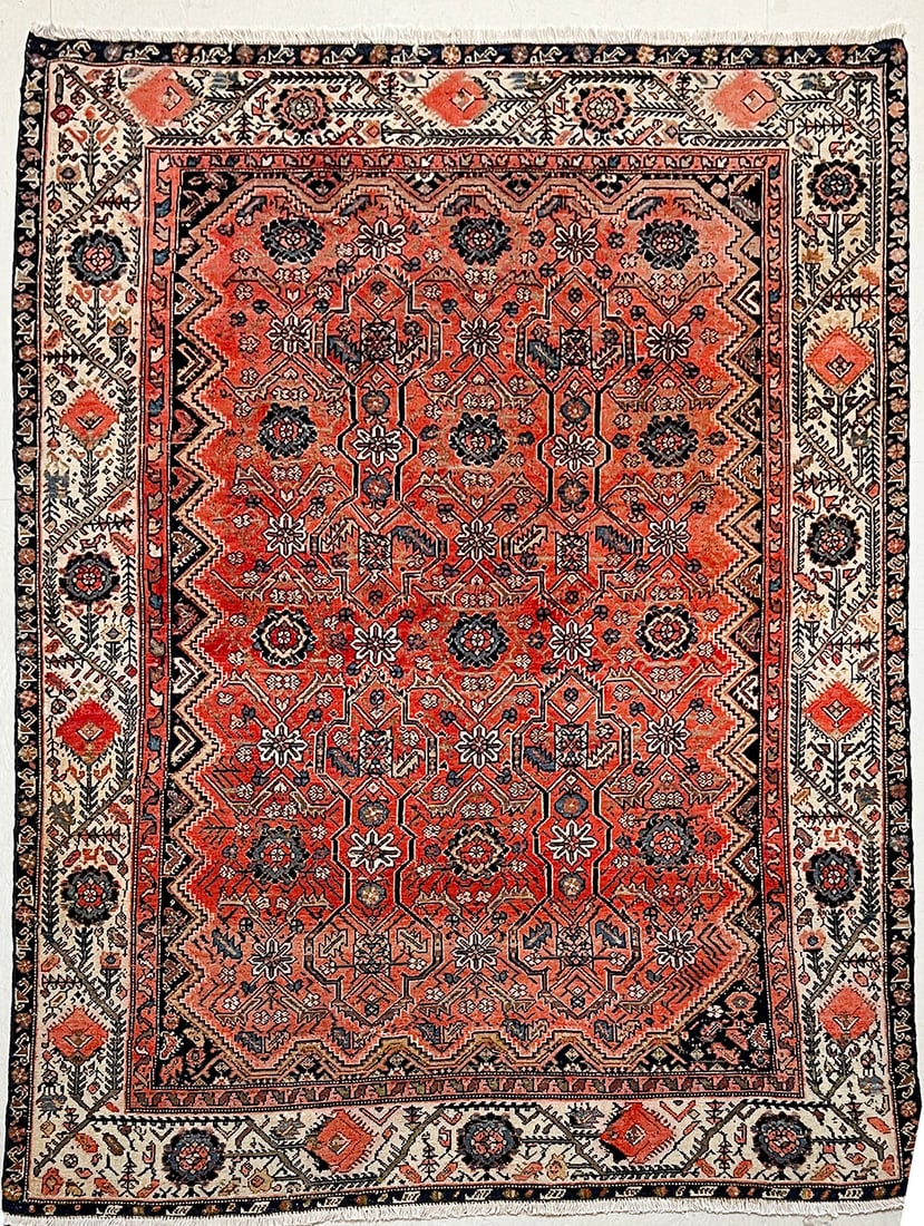 Beautiful Antique Persian Kurdish Seneh Rug, 5' x 6'2" - Fine Weaving (1 of 3)
