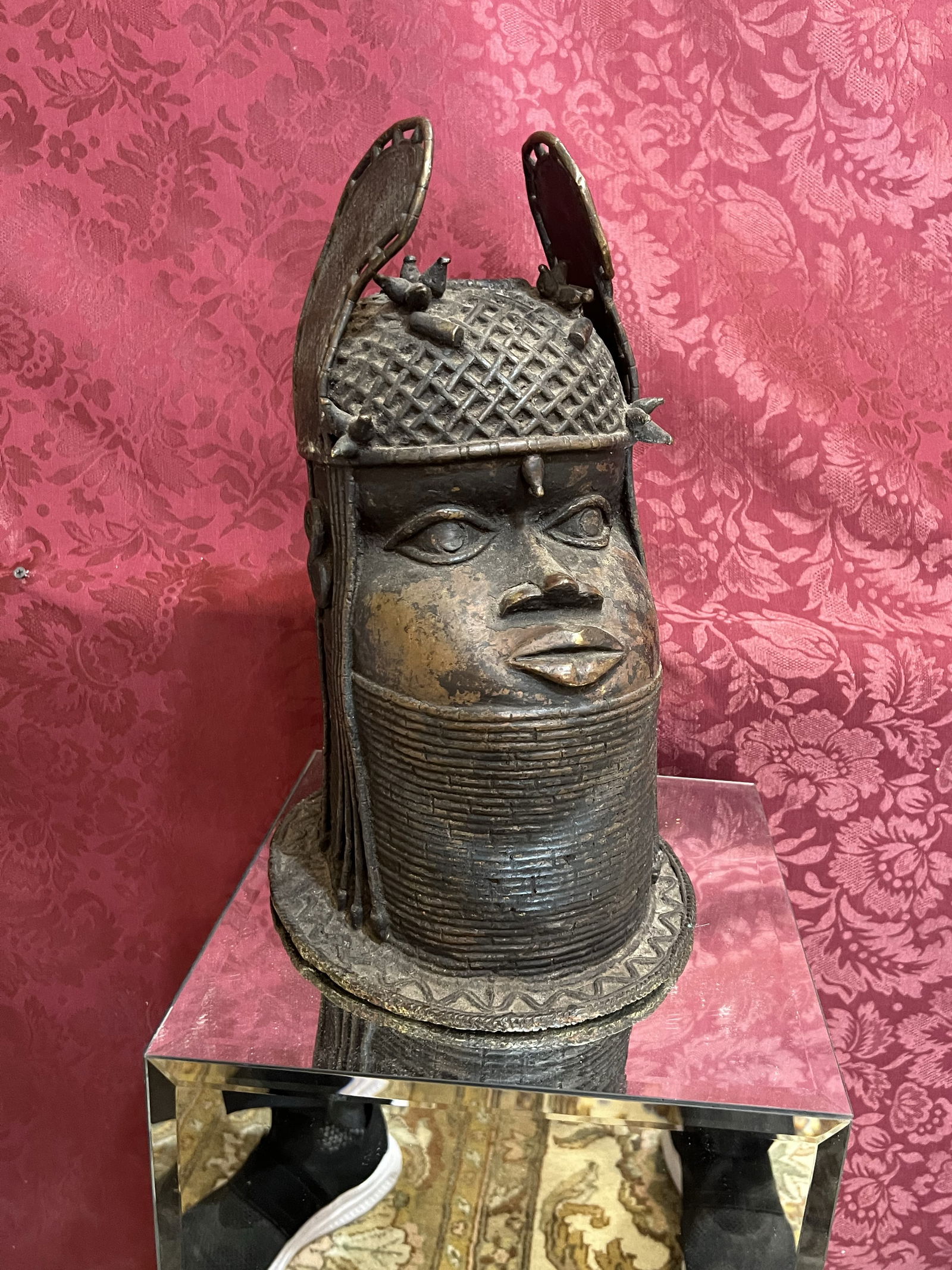 Antique Benin Style Bronze Oba Head | West African Commemorative Sculpture | 12" Antique Finish (1 of 3)