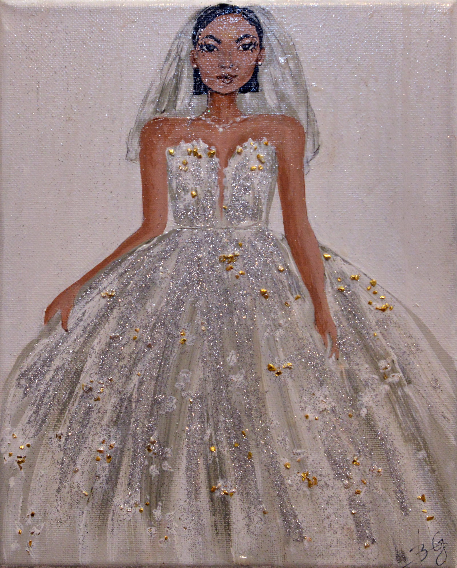 Bride Full Dress: Mixmedia On Canvas By Artist Rebeka Gatechew Size: 8" x 10"