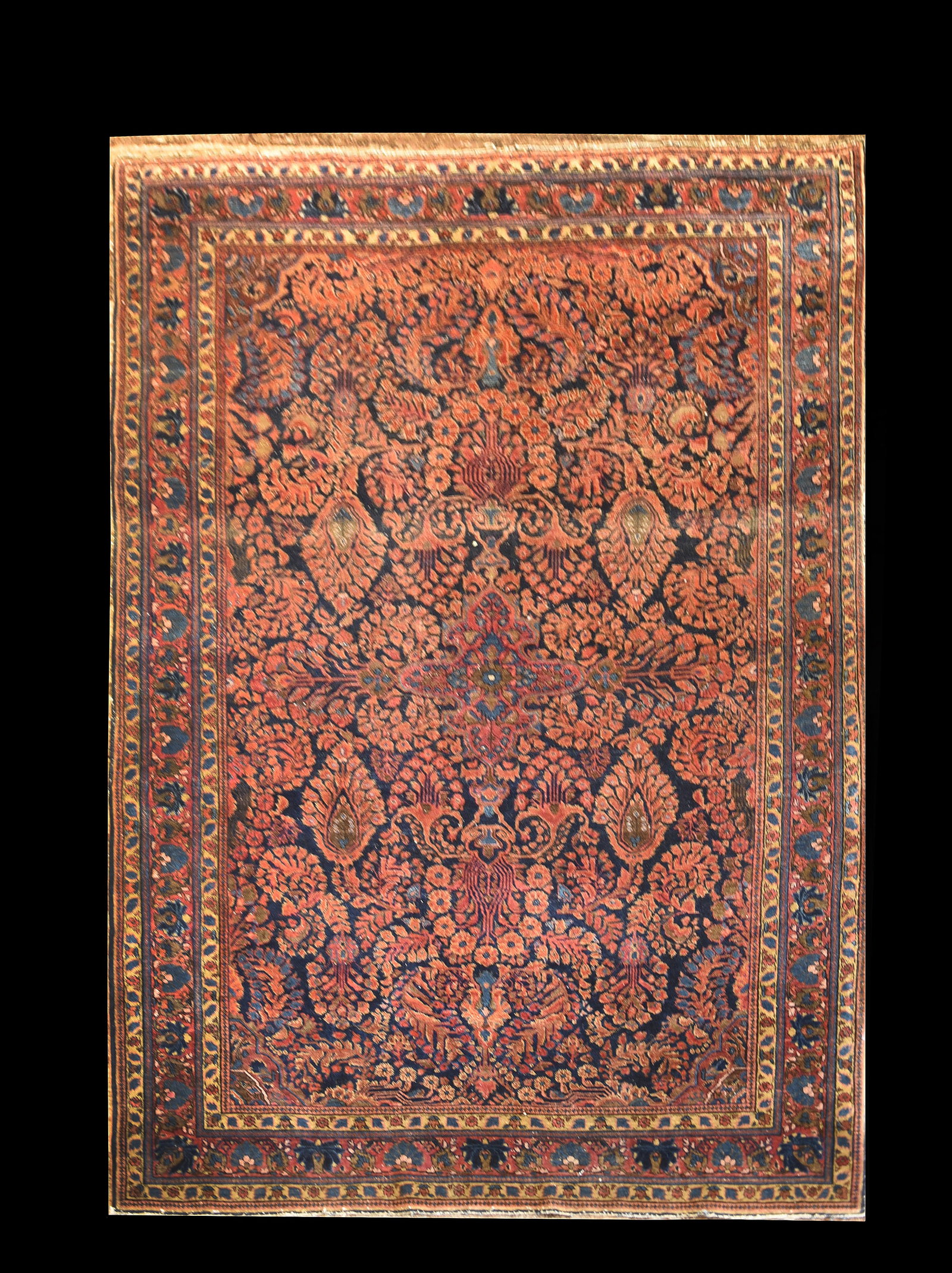 Timeless Antique Persian Sarouk Rug - 4'3" x 6'6" - Intricate All-Over Floral Design: Introduce a touch of traditional elegance to your home with this exceptional antique Persian Sarouk rug, measuring a comfortable 4 feet 3 inches by 6 feet 6 inches. Skillfully hand-knotted by master w
