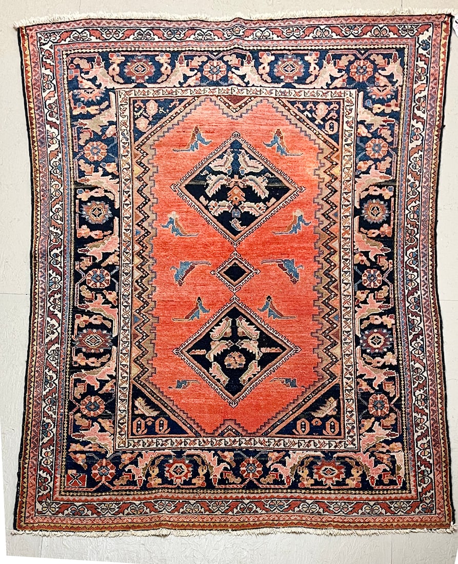 Rare Antique Persian Serab Rug in Rich Natural Dyes, 4'10" x 5'11": This antique Persian Serab rug, Circa 1900 (4'10" x 5'11") is a unique and captivating example of Persian weaving artistry. Handwoven in the Serab region of northwest Persia, it features a distinctive