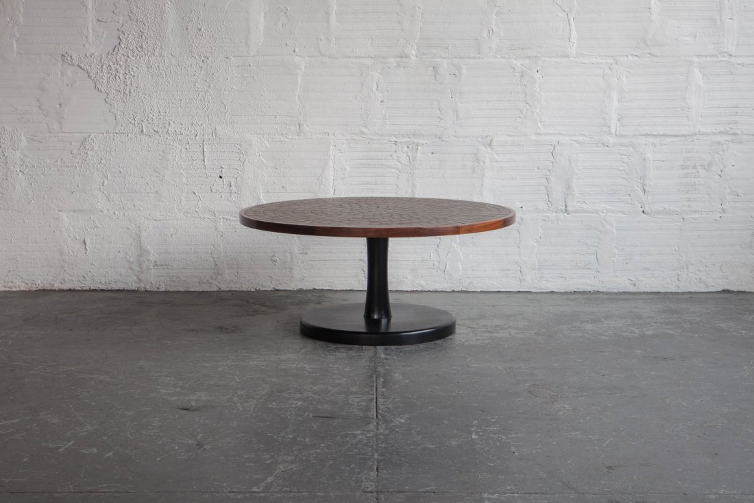 Martz Tile Coffee Table: Designer / Maker: Gordon and Jane Martz Origin / Circa: United States 1970'sDimensions: 35.25"D | 16"HMaterial: Walnut, Tile