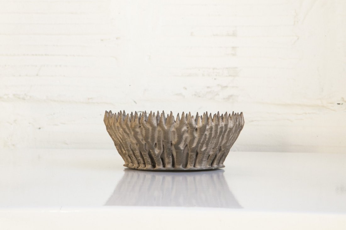 Bronze Sonic Bowl by Spencer Staley: This one of a kind sculptural bowl was 3D printed in plastic and then cast in bronze. Resonant frequency is between F and F#. Designed by Spencer Staley of The Good Mod, located in Portland, OR. Made 