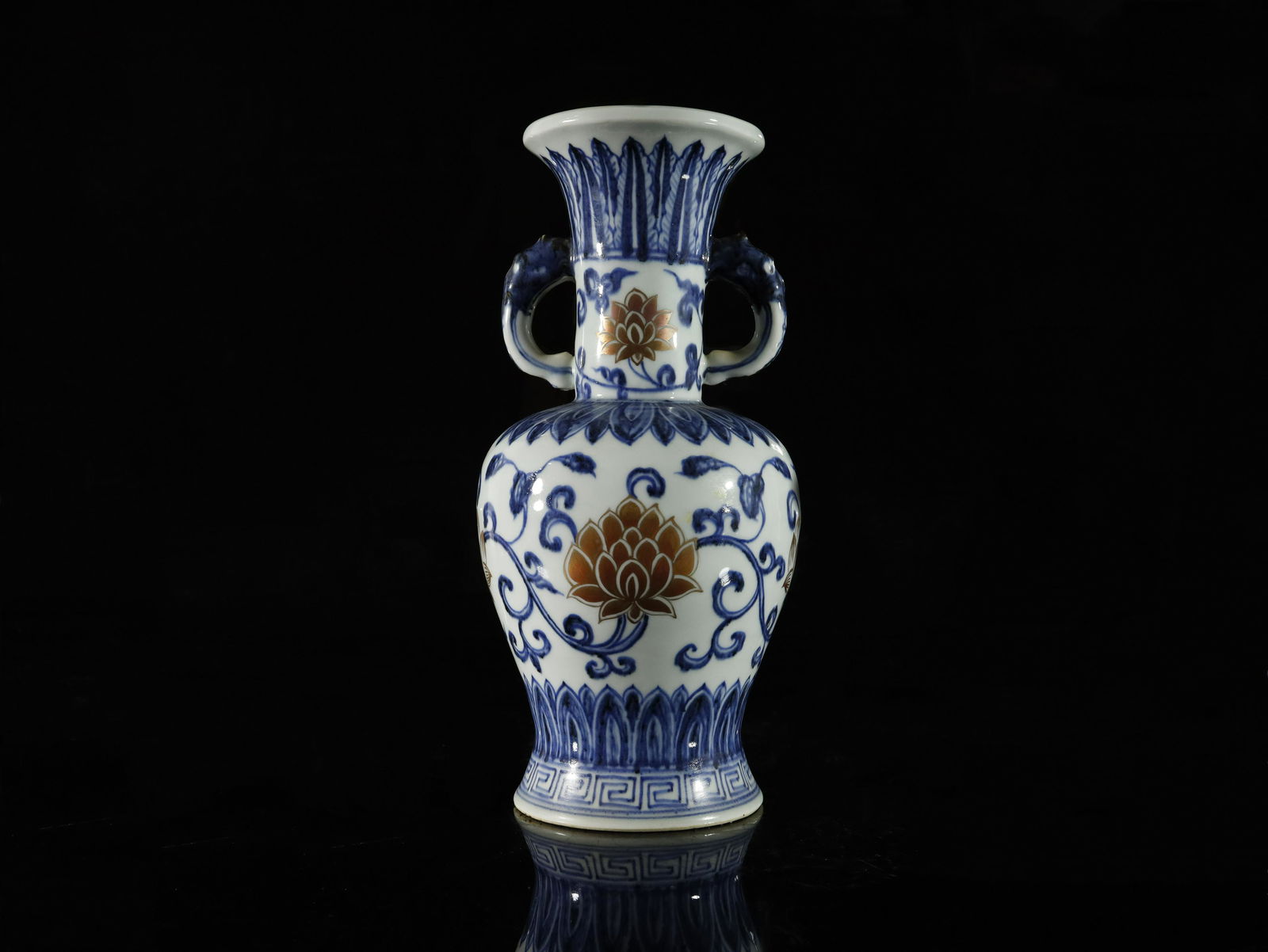 An Unusual Blue and White Painted Gold 'Flower' Vase (1 of 10)