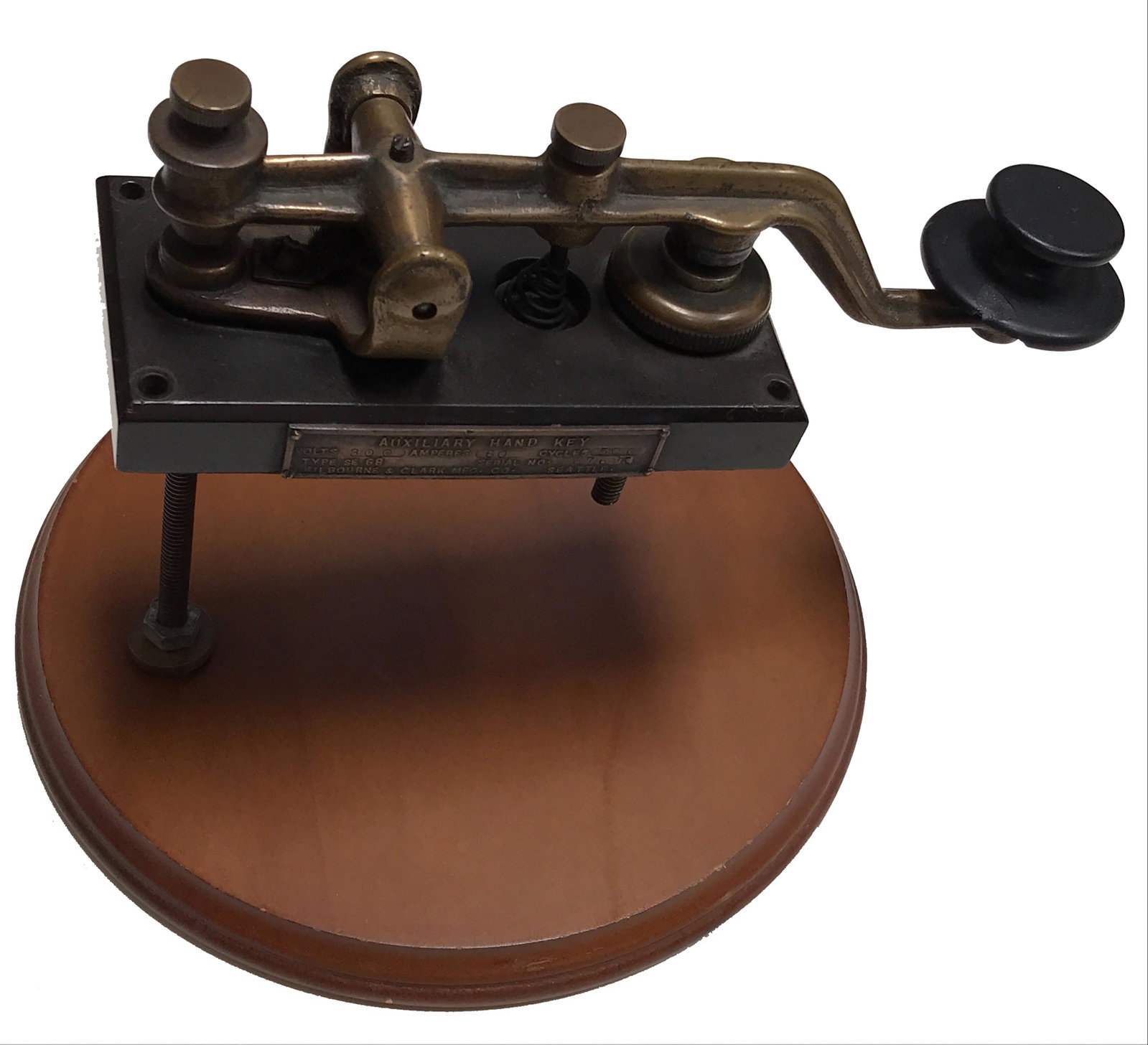 1/2 KW Kilbourne and Clark Auxiliary Hand Key: 1/2 KW Kilbourne and Clark Auxiliary Hand Key Flameproof telegraph key. SE-68 Auxiliary Hand Key made by Kilbourne & Clark MFG. Co of Seattle. This is a 1/2 KW key with an auxiliary contact for use wi