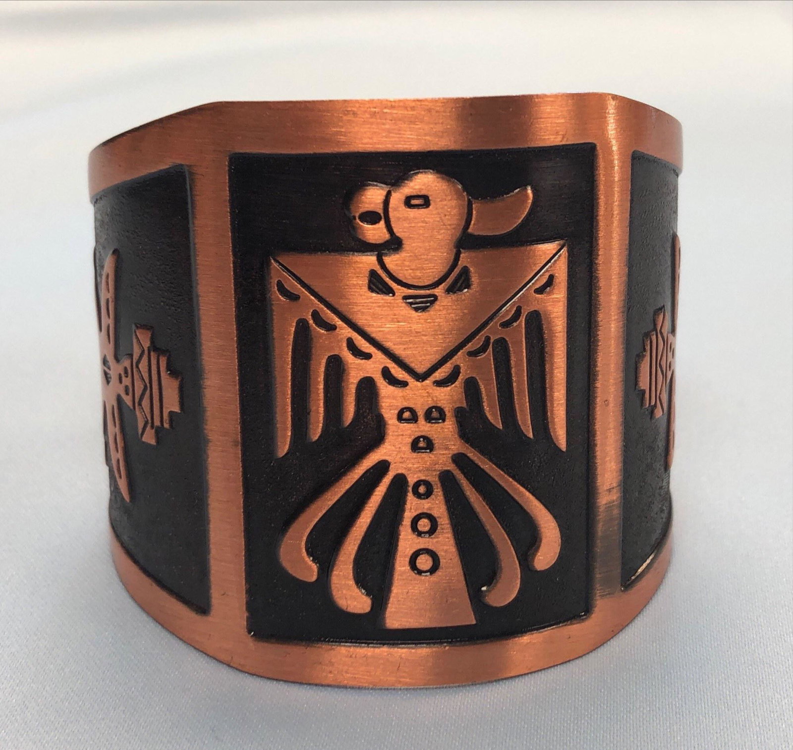Stamped Copper Aztec Designed Cuff Bracelet (1 of 4)