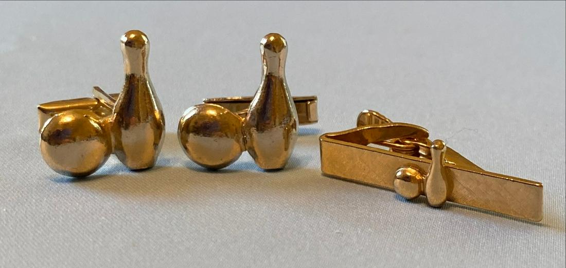 Bowling Ball and Pin Tie Tack and Cuff Links (1 of 2)