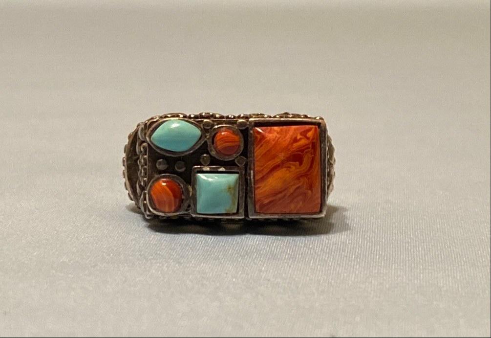 Sterling Silver Turquoise and Coral Ring (1 of 4)