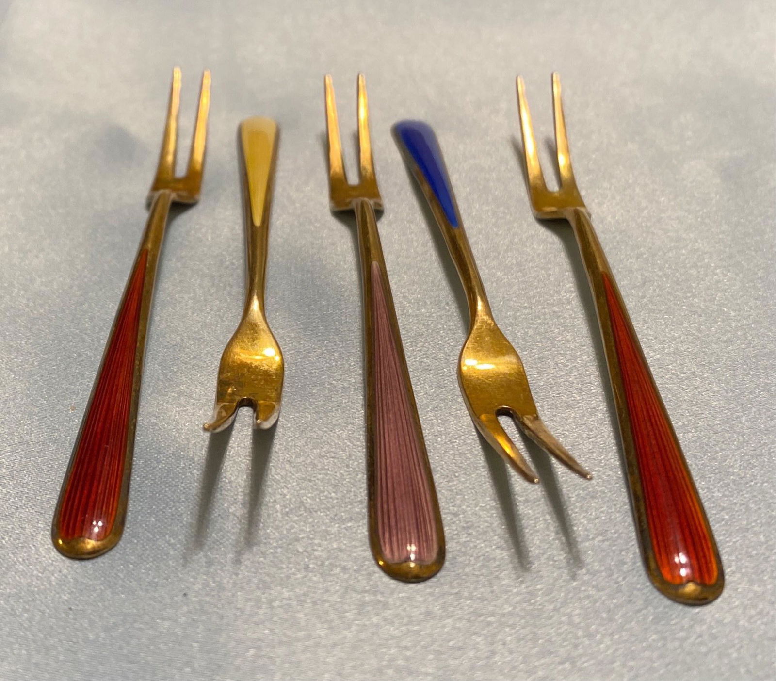 Sterling Silver and Enamel Pickle Fork Set (1 of 2)