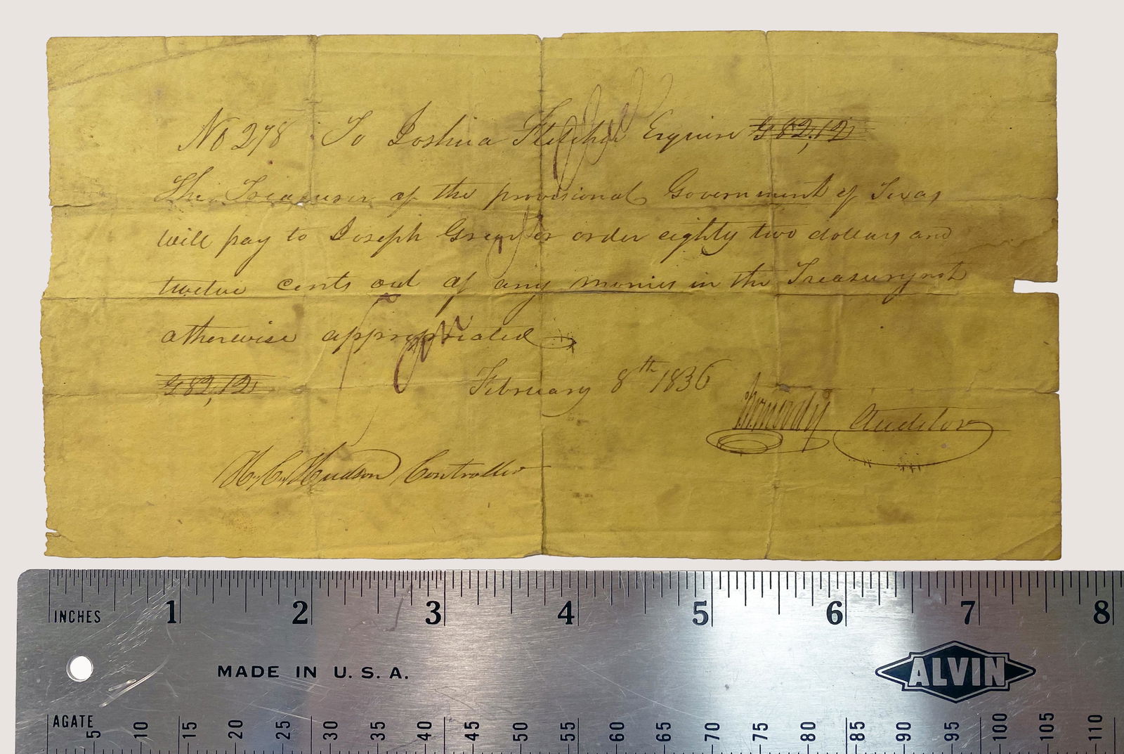 Provisional Government of Texas Warrant (1 of 4)