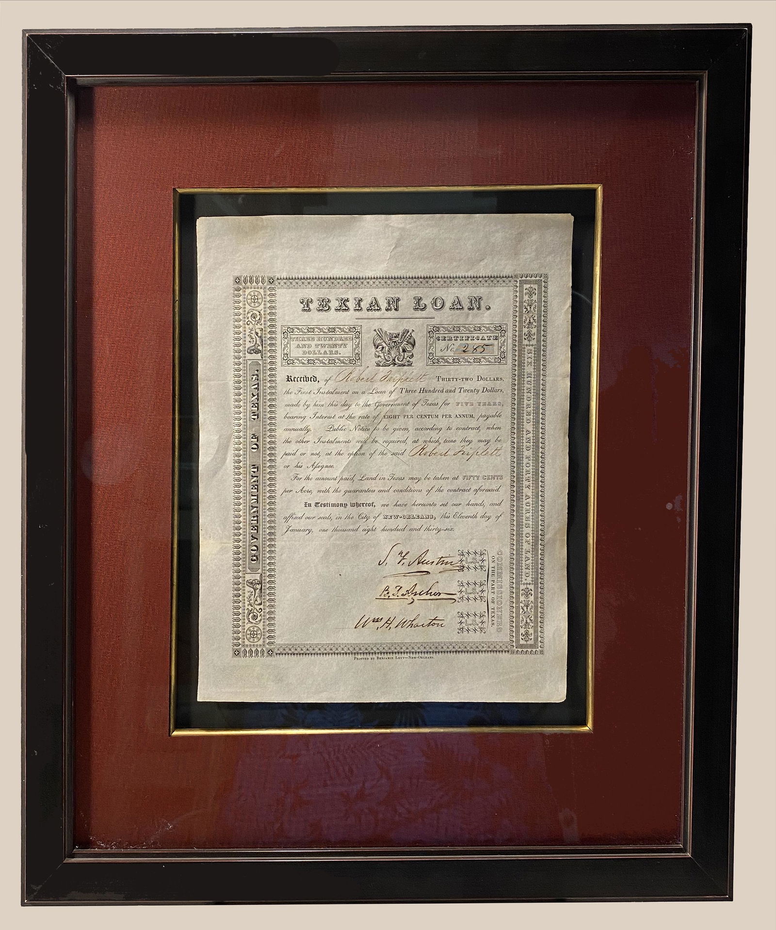 Texian Loan - Signed by Stephen F. Austin (1 of 3)