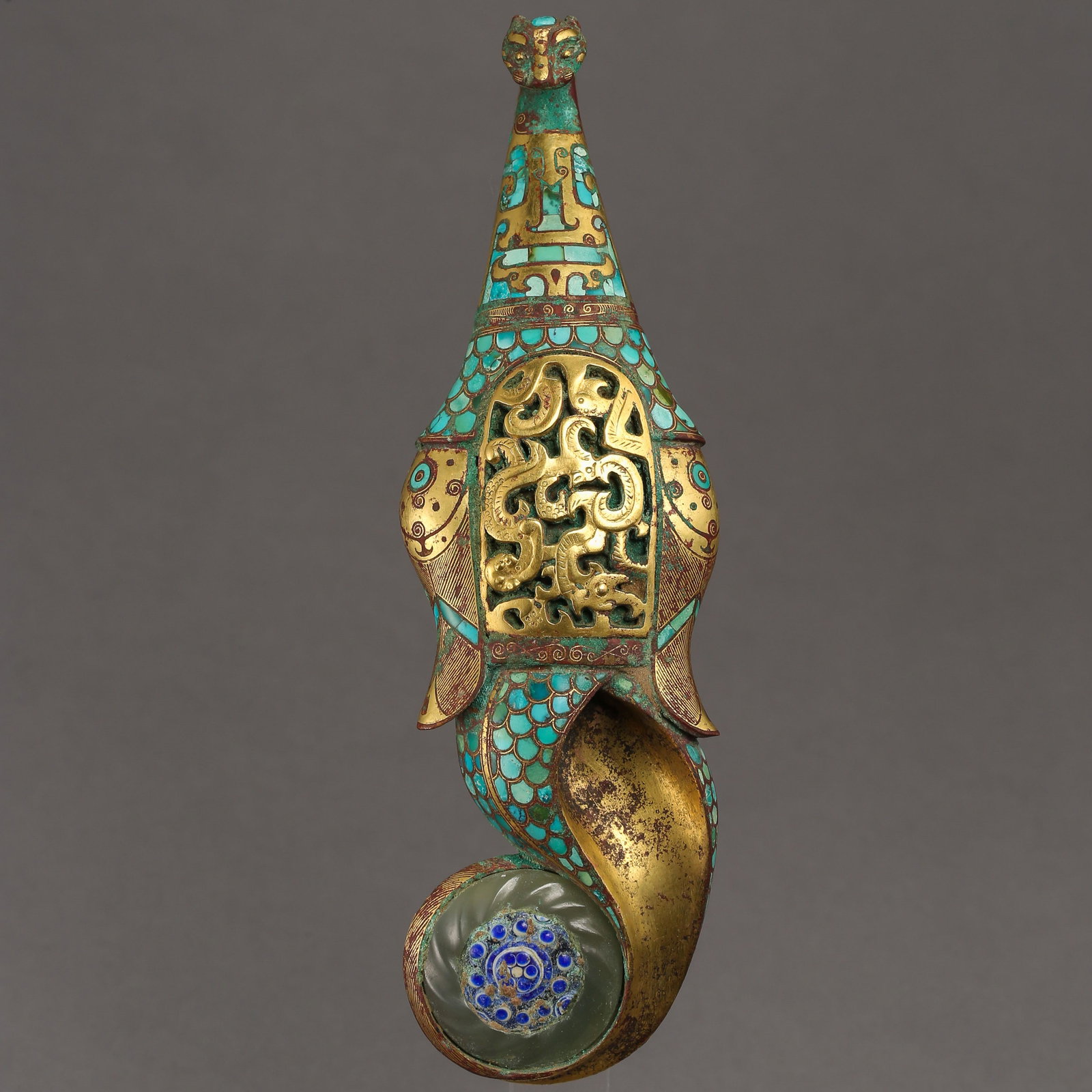 CHINESE WARRING STATES, BELT HOOK INLAID WITH GOLD AND: CHINESE WARRING STATES, BELT HOOK INLAID WITH GOLD AND SILVER
