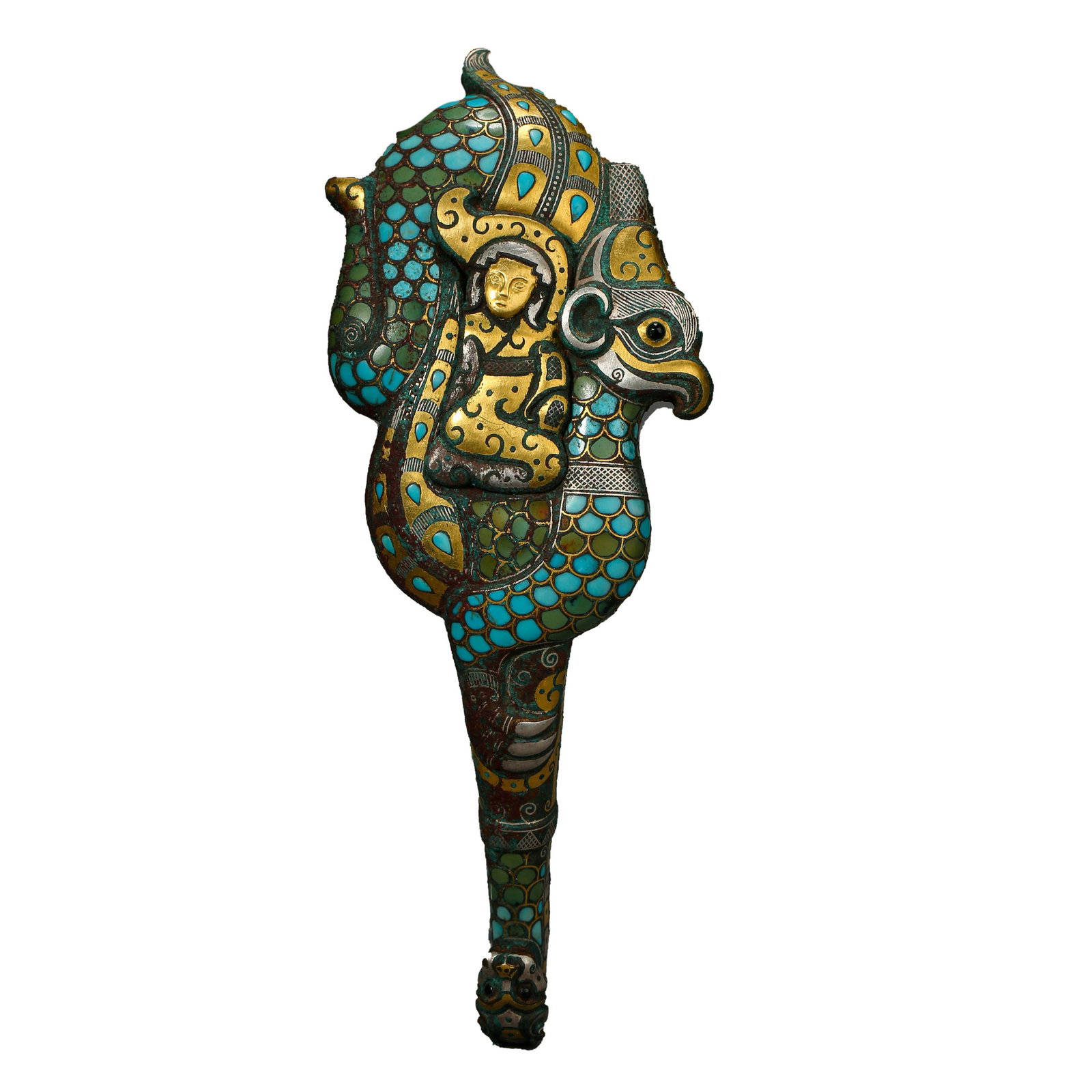 ANCIENT CHINESE BELT HOOK INLAID WITH GOLD AND SILVER: ANCIENT CHINESE BELT HOOK INLAID WITH GOLD AND SILVER