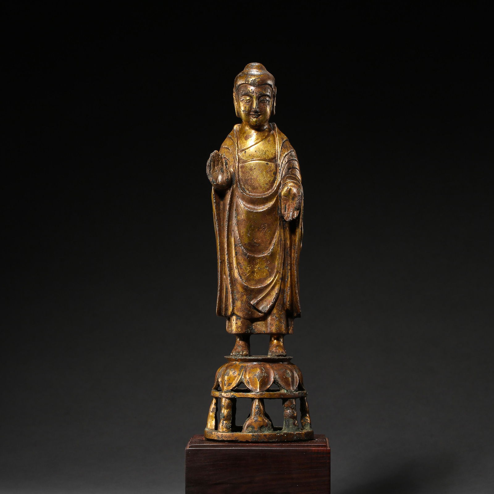 OLD KOREAN GILT BRONZE STATUE OF A STANDING BUDDHA (1 of 8)