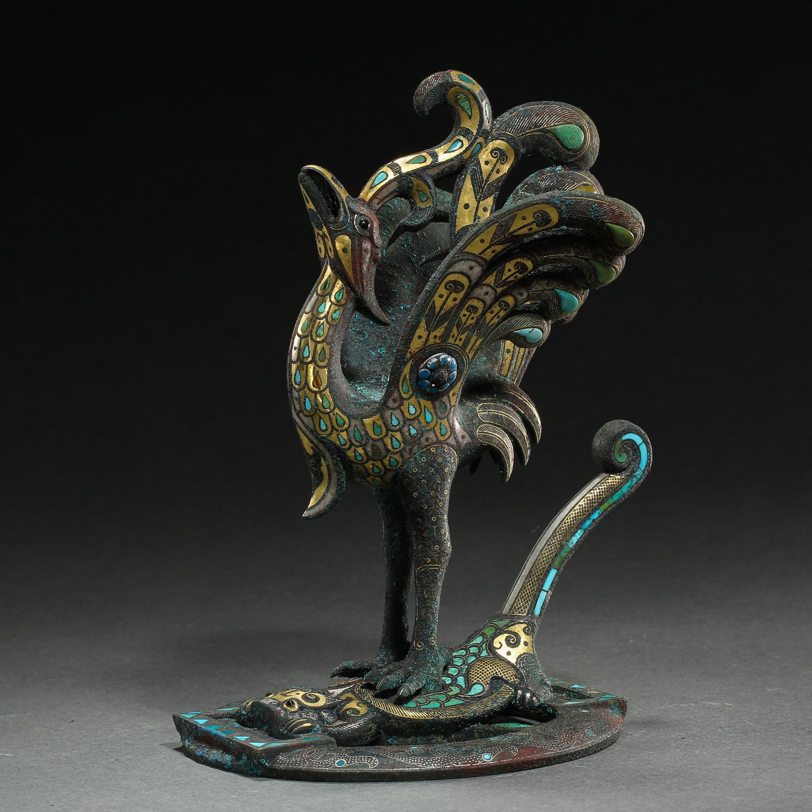 CHINESE BRONZE PHOENIX INLAID TURQUOISE, WARRING STATES (1 of 10)