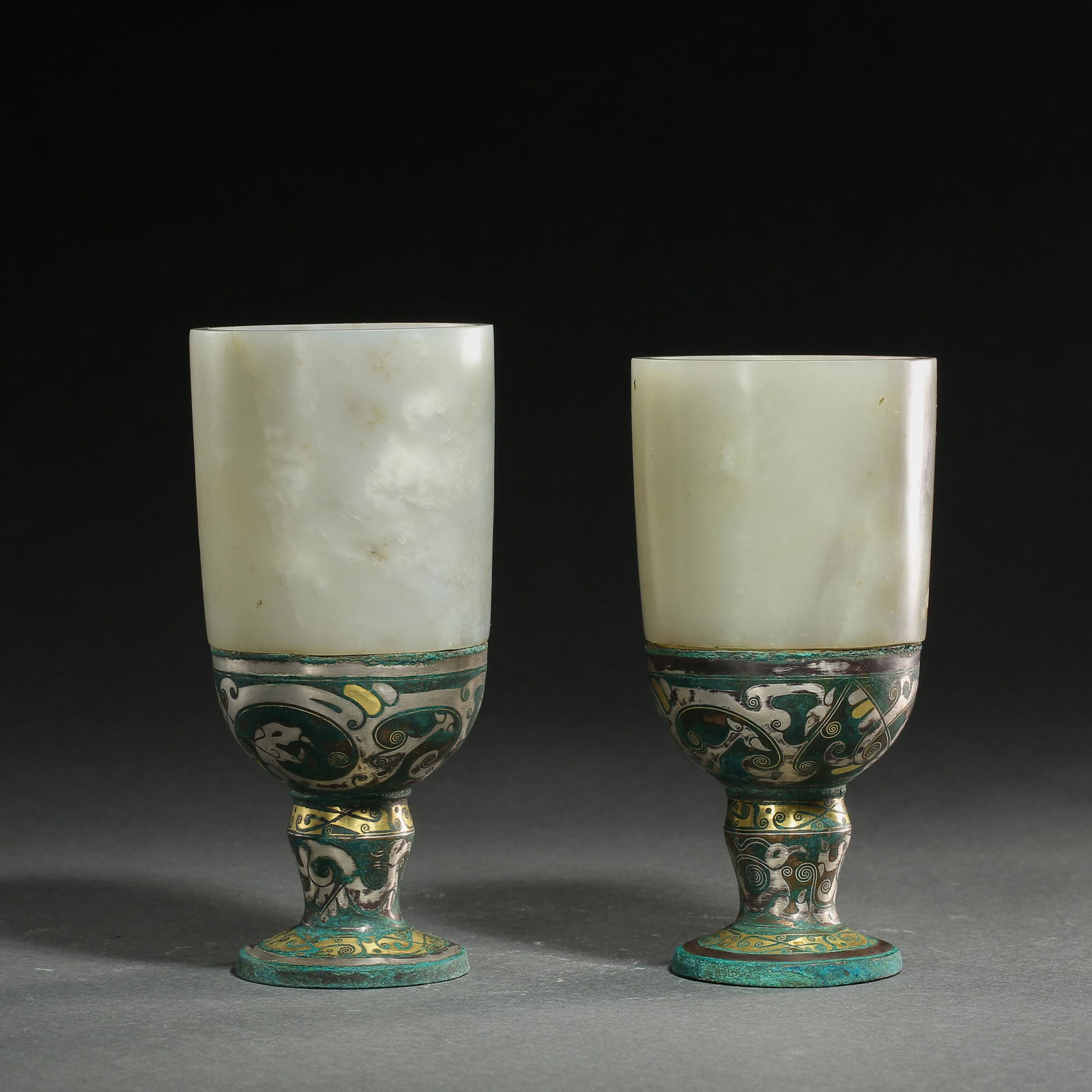 A PAIR OF CHINESE CUPS INLAID WITH GOLD AND SILVER, (1 of 12)