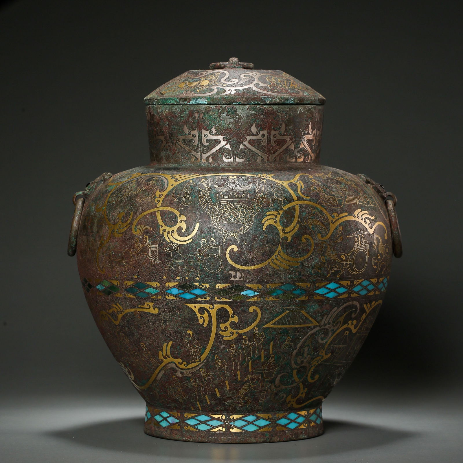 BRONZE JAR WITH LID, INLAID WITH GOLD AND SILVER, THE (1 of 11)