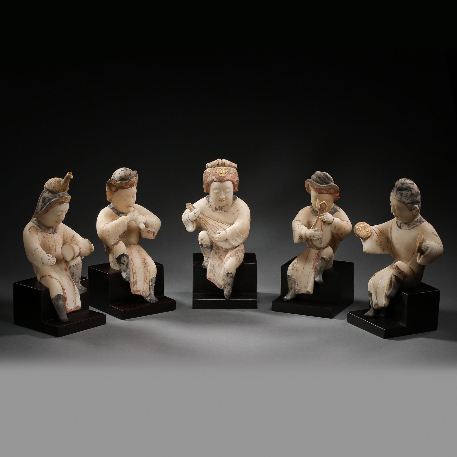 A GROUP OF CHINESE WHITE MARBLE SITTING FIGURES, TANG (1 of 13)