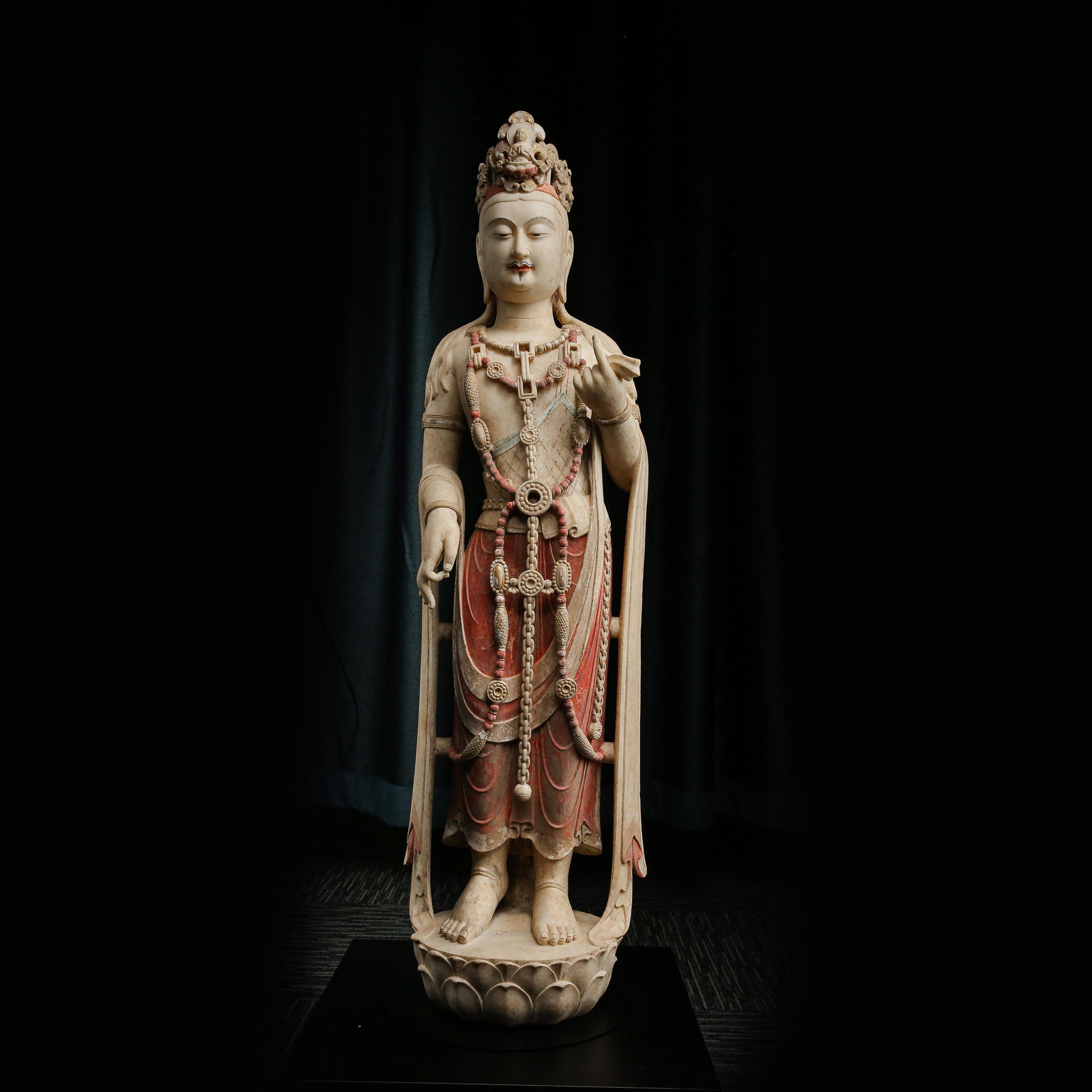 WHITE MARBLE CARVED GUANYIN STANDING STATUE, TANG (1 of 9)