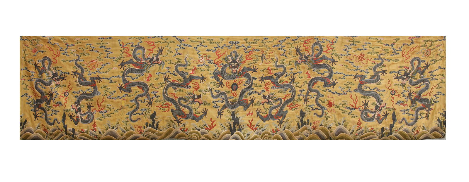 CHINESE BROCADE HANGING SCREEN WITH NINE DRAGONS (1 of 5)