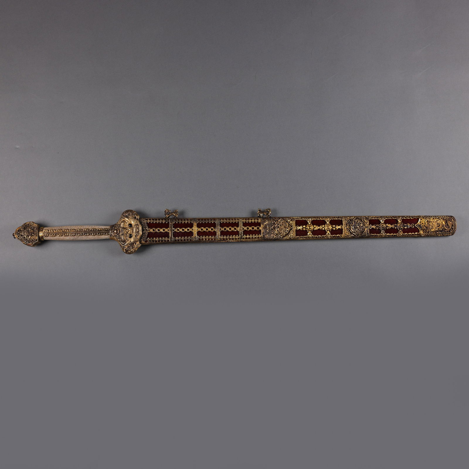 GILT BRONZE CROCODILE LEATHER SWORD , QING DYNASTY, (1 of 11)
