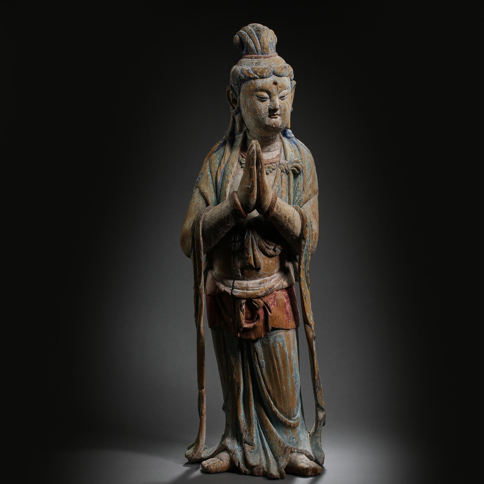STANDING WOODEN BUDDHA STATUE, TANG DYNASTY, CHINA (1 of 11)