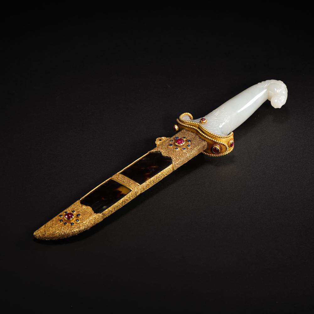 GOLD SCABBARD AND SILVER SWORD WITH JADE HANDLE, QING (1 of 16)