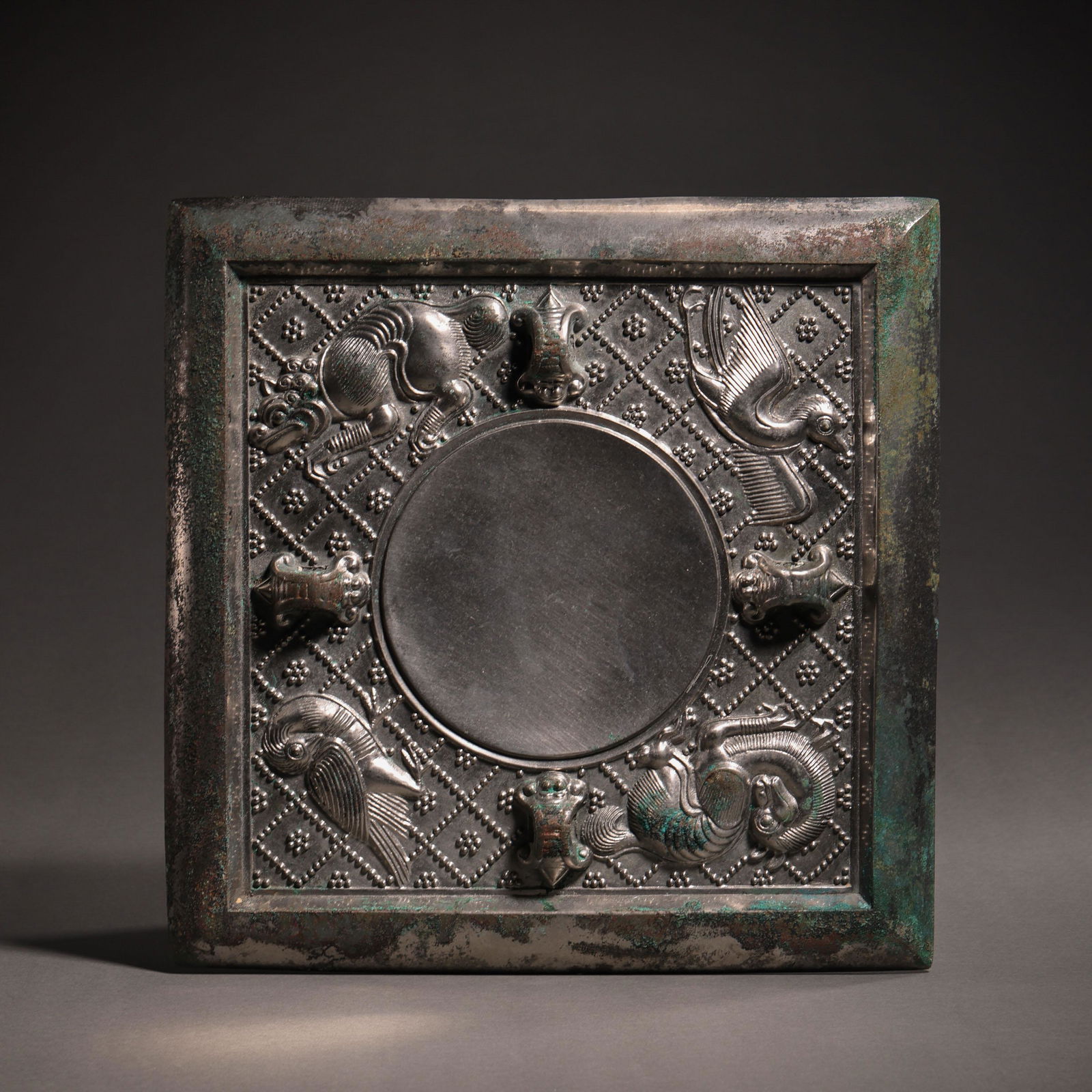CHINESE TANG DYNASTY BRONZE SQUARE MIRROR (1 of 8)