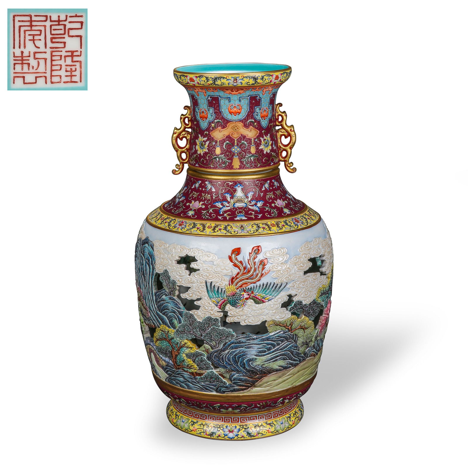 CHINESE ENAMELLED VASE WITH TWO EARS AND ROTATING (1 of 15)