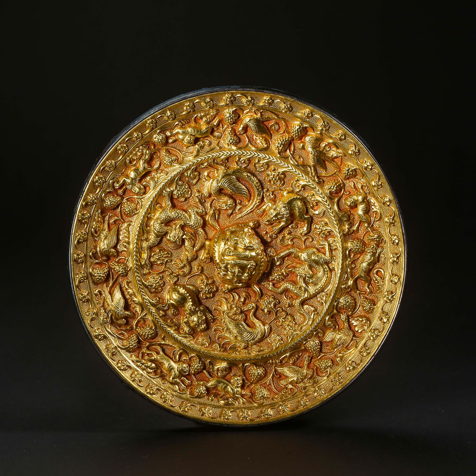 TANG DYNASTY, CHINESE BRONZE MIRROR INLAID PURE GOLD (1 of 8)