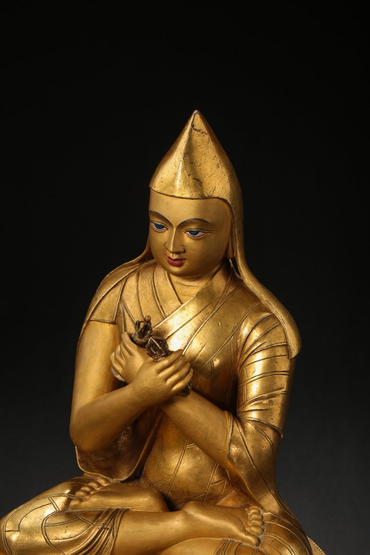 A ALLOY BRONZE PAGODA AND A GILT BRONZE STATUE OF ZHEBU (1 of 10)