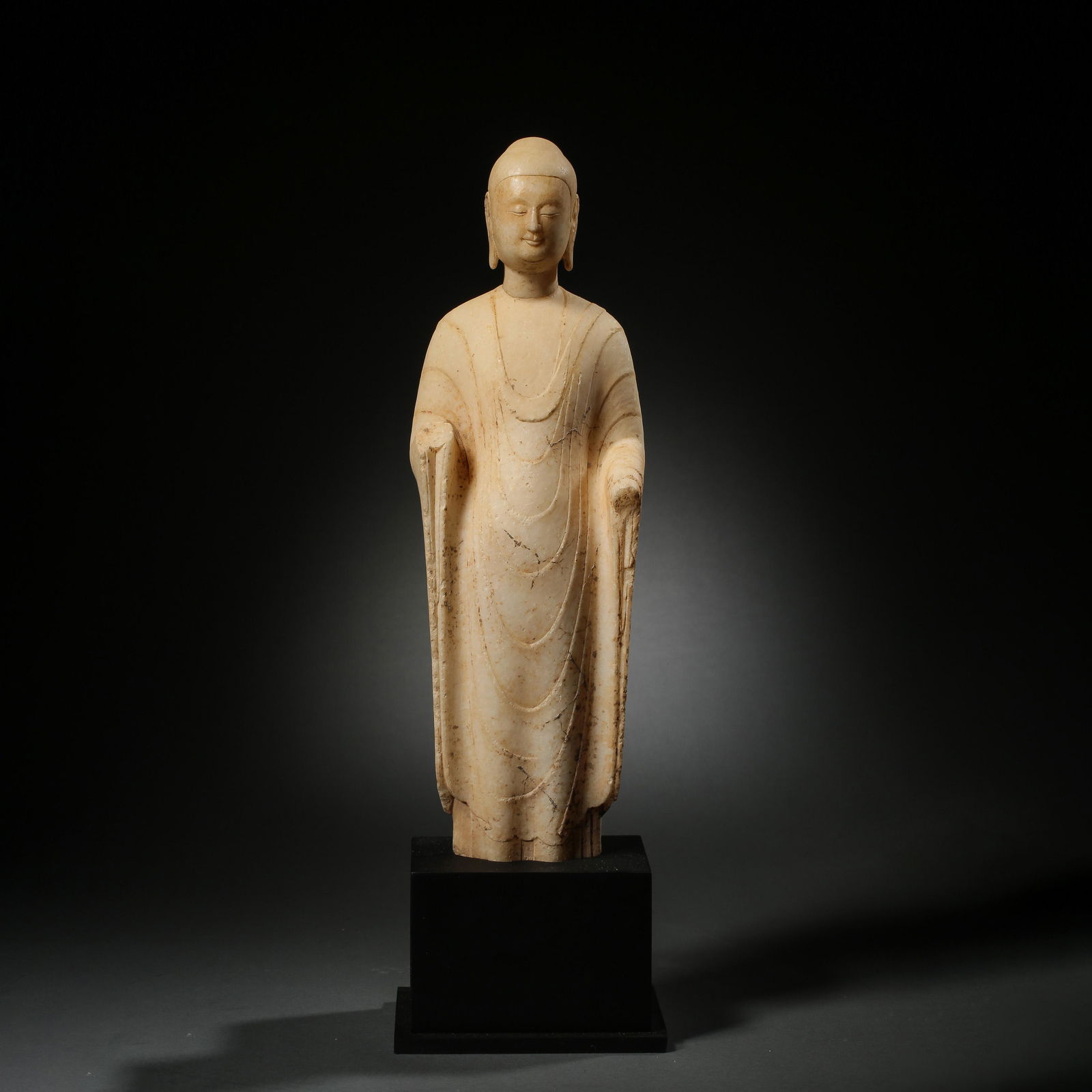 WHITE MARBLE CARVED STANDING BUDDHA STATUE, TANG (1 of 10)