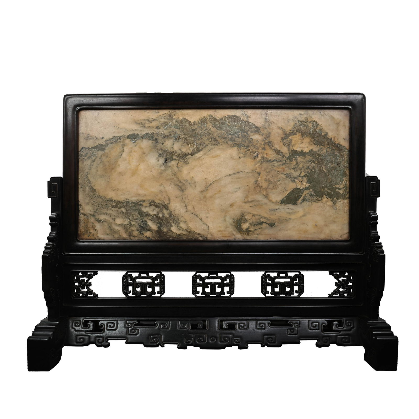 CHINESE QING DYNASTY RED SANDALWOOD INLAID STONE SCREEN (1 of 7)