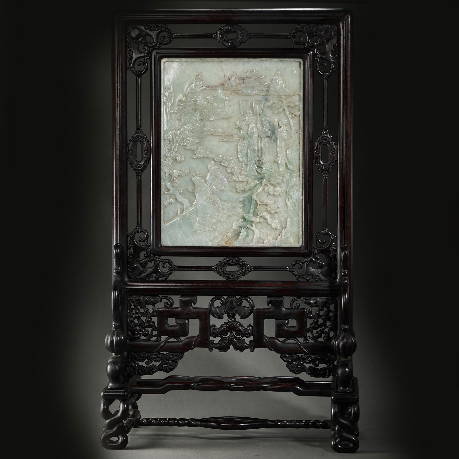 CHINESE QING DYNASTY RED SANDALWOOD JADEITE SCREEN (1 of 13)