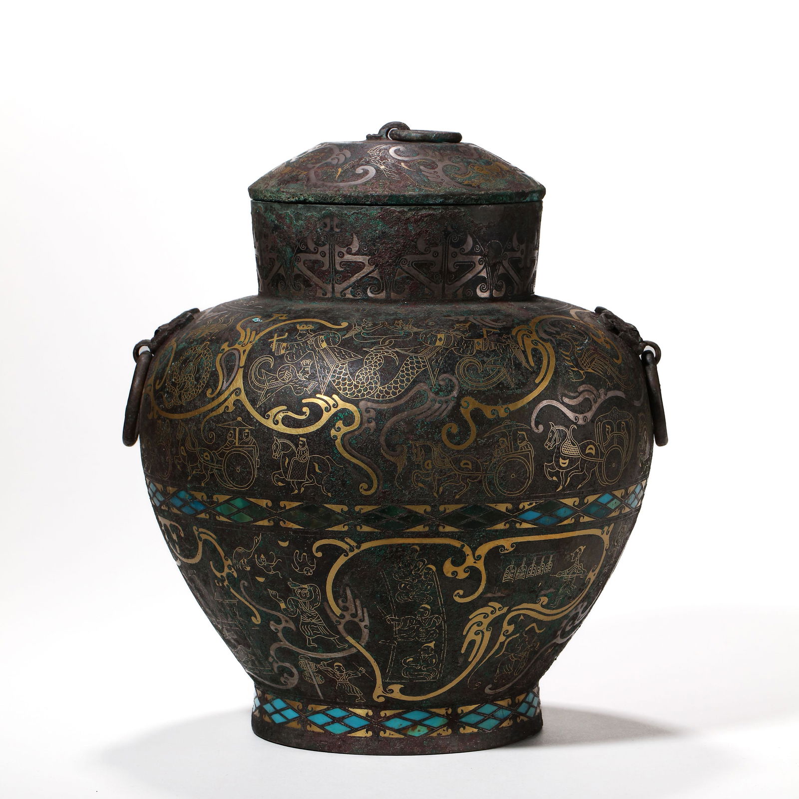 CHINESE WARRING STATES PERIOD, BRONZE GILT JAR INLAID GOLD AND SILVER (1 of 13)