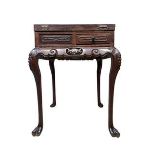 CHINESE QING DYNASTY MAHOGANY CHESS AND CARD TABLE: CHINESE QING DYNASTY MAHOGANY CHESS AND CARD TABLE H. 81 cm. W. 58 cm.