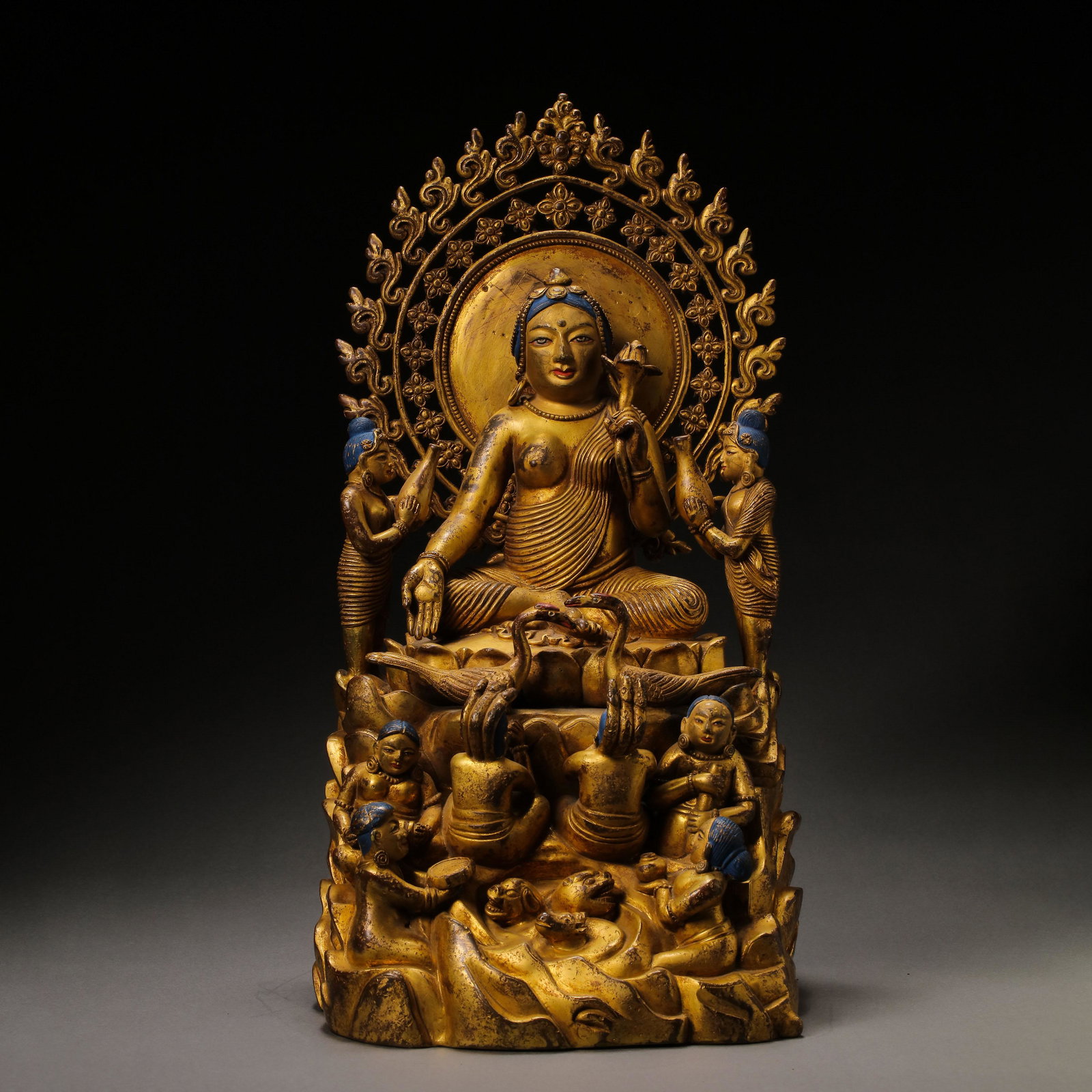 CHINESE QING DYNASTY GILT BRONZE SEATED BUDDHA STATUE (1 of 14)