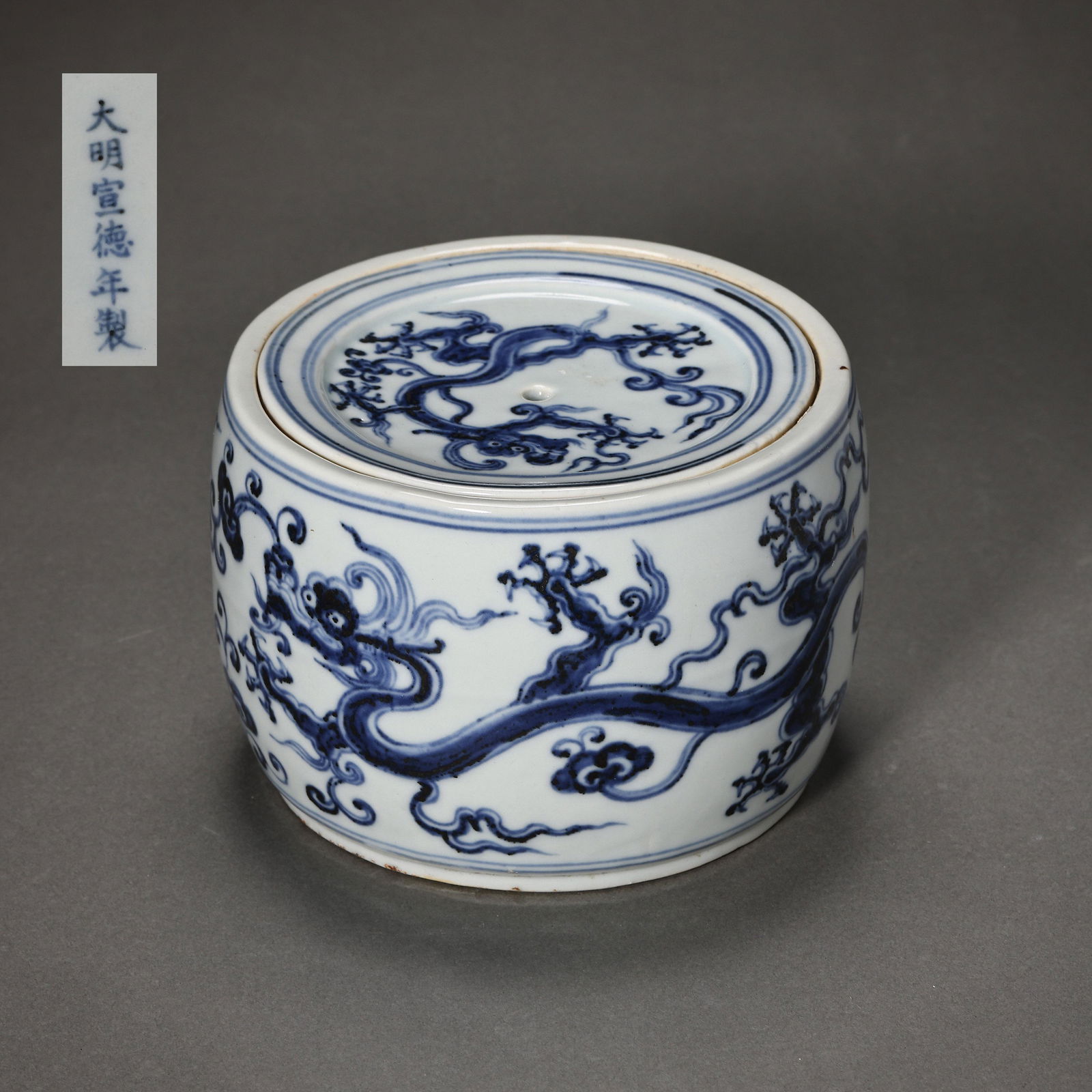 CHINESE MING DYNASTY BLUE AND WHITE DRAGON PATTERN CRICKET JAR (1 of 12)