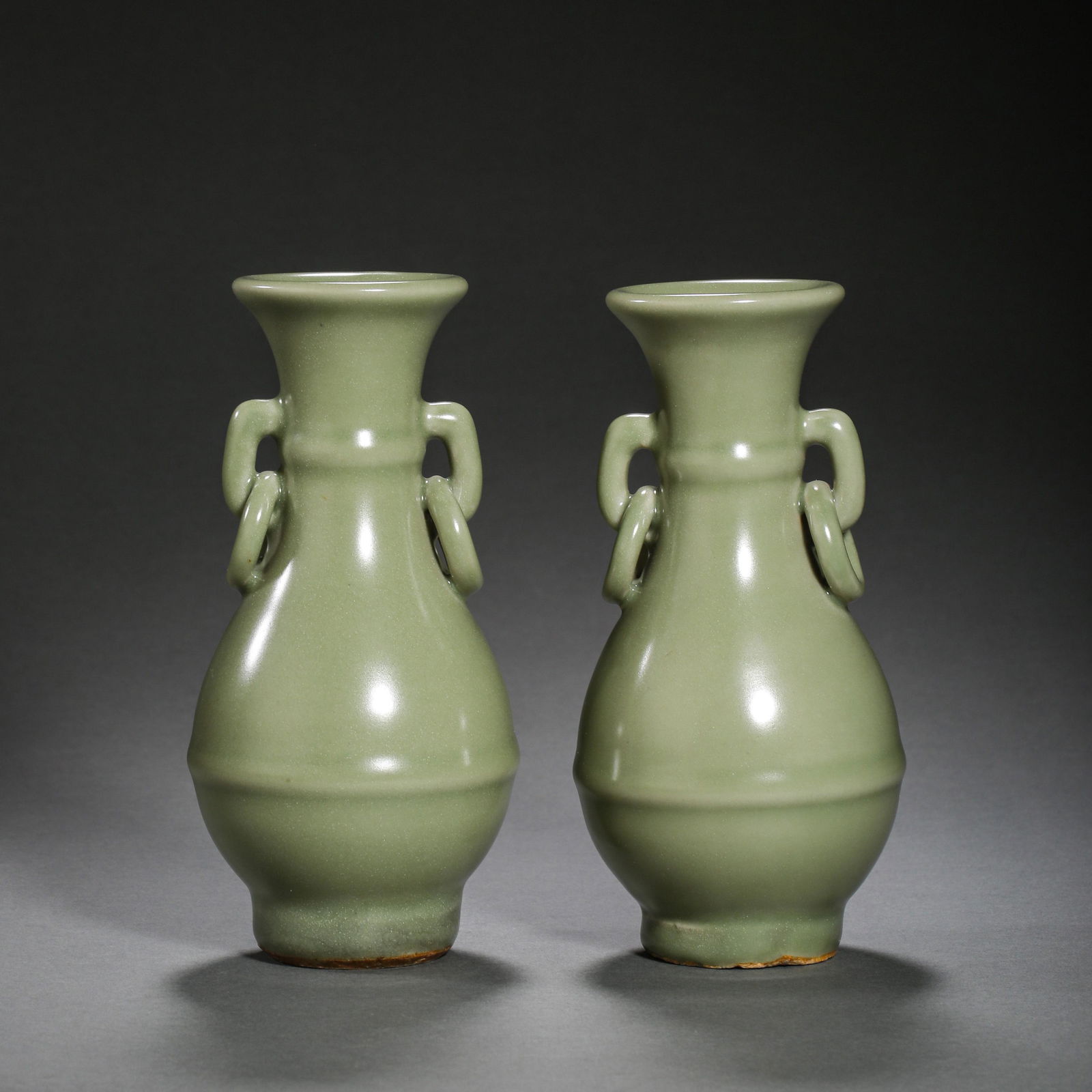 A PAIR OF CELADON-GLAZED AMPHORA FROM LONGQUAN WARE, SOUTHERN SONG DYNASTY, CHINA (1 of 9)