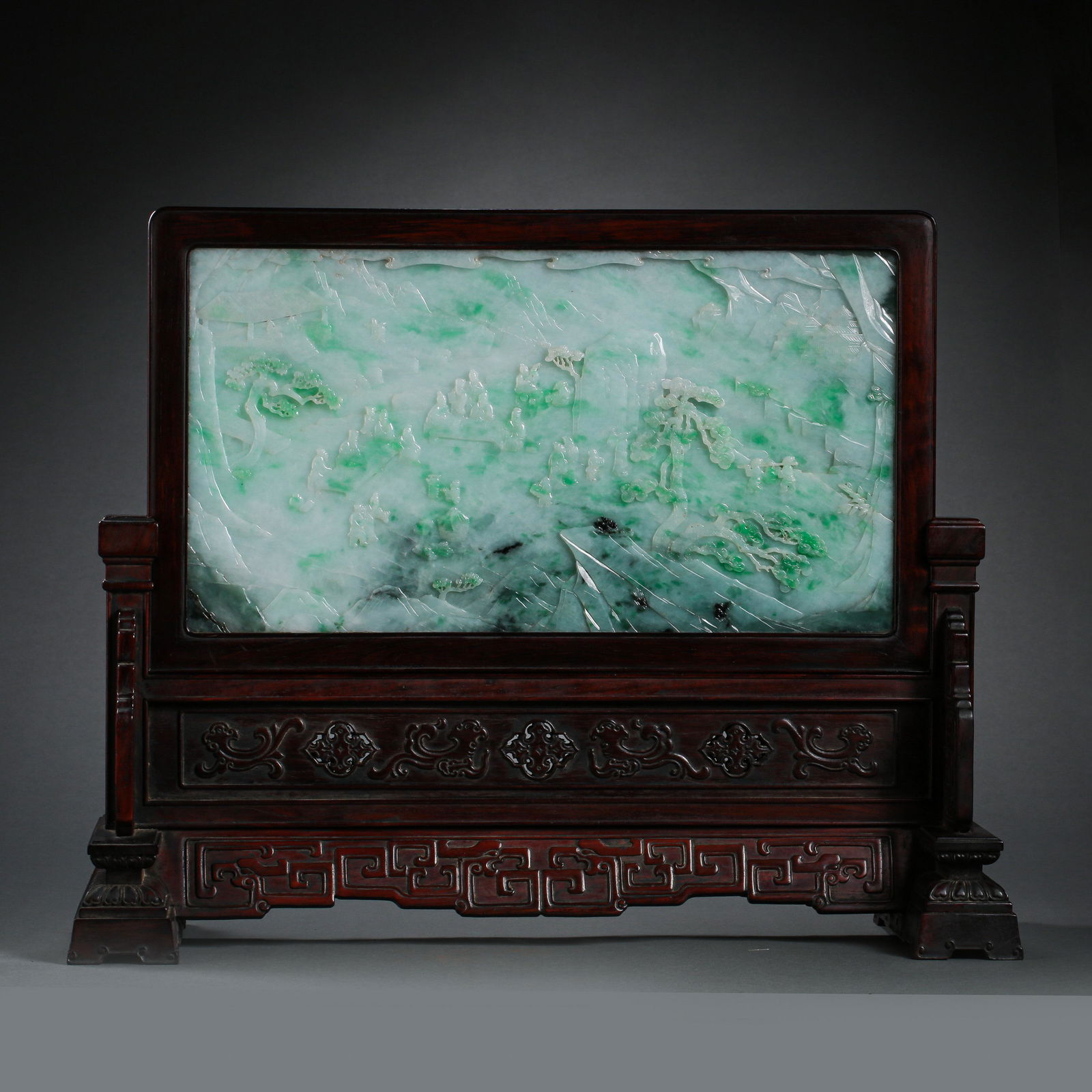 CHINESE QING DYNASTY MAHOGANY AND JADE SCREEN (1 of 11)