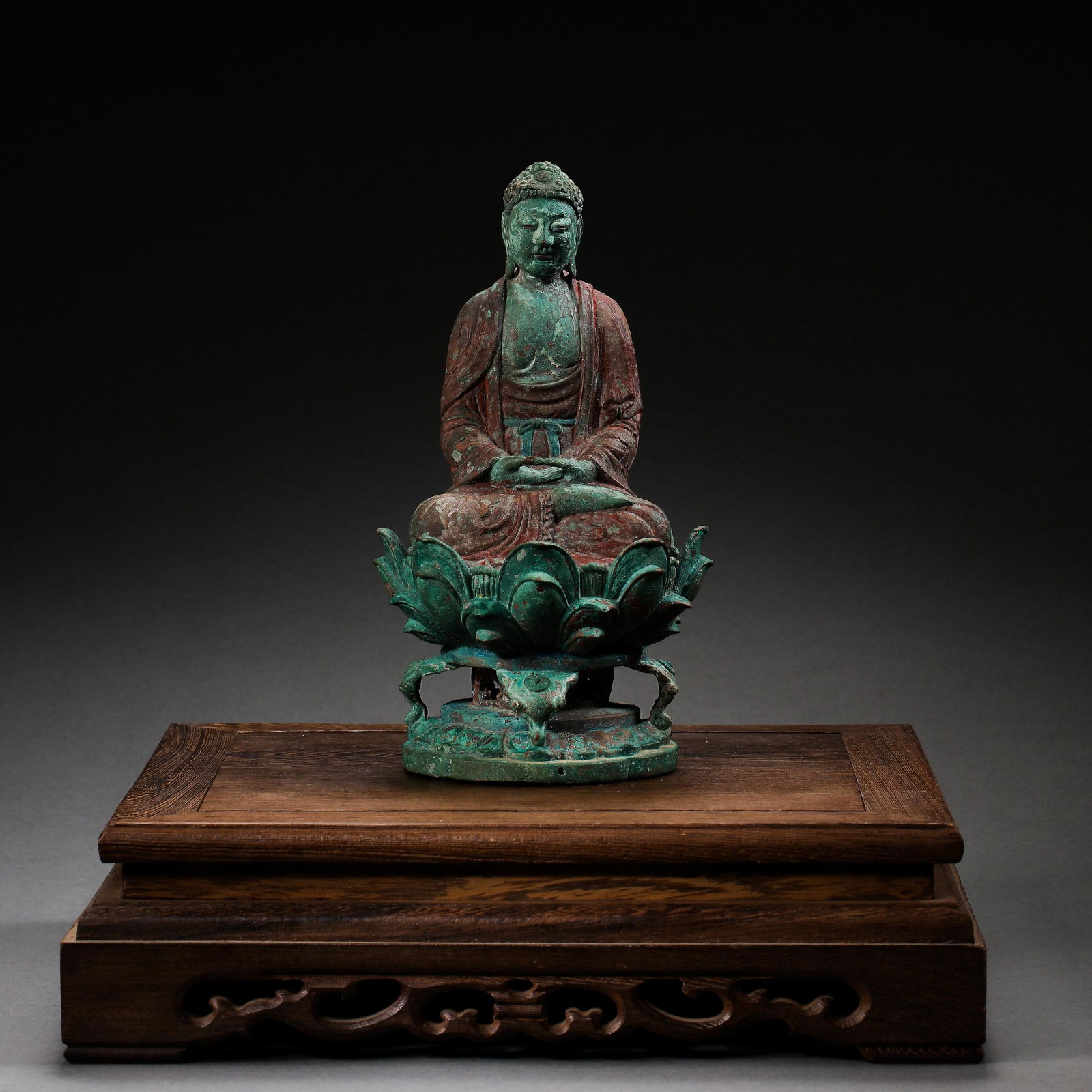 CHINESE LIAO DYNASTY BRONZE PAINTED BUDDHA (1 of 9)